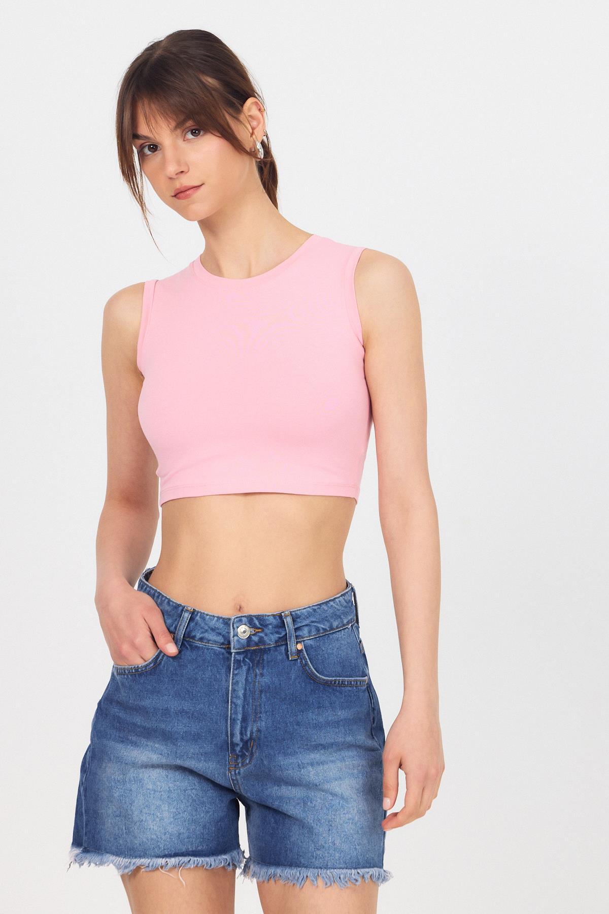 Pembe Bisiklet Yaka Crop Atlet 9189M - 4