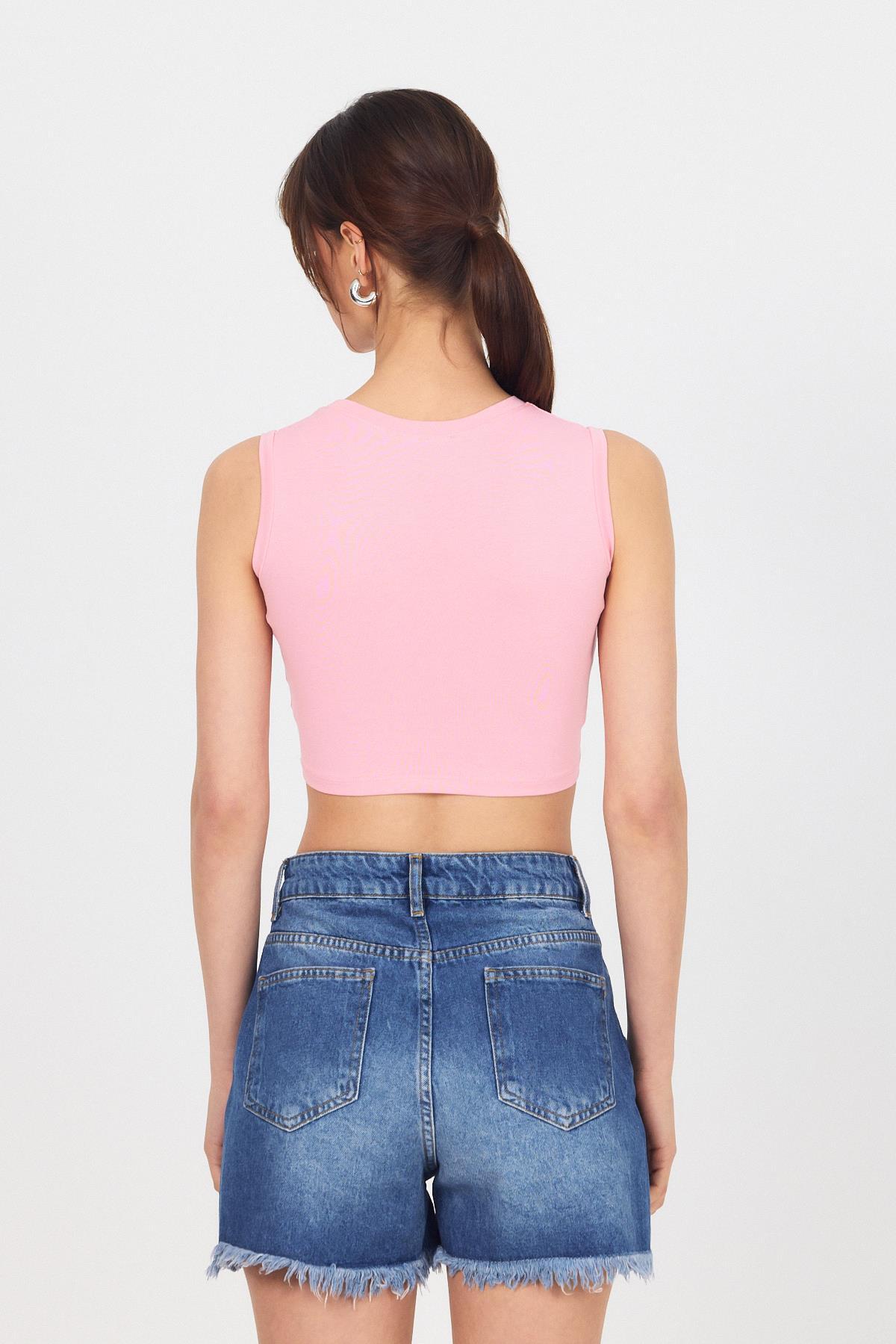 Pembe Bisiklet Yaka Crop Atlet 9189M - 5