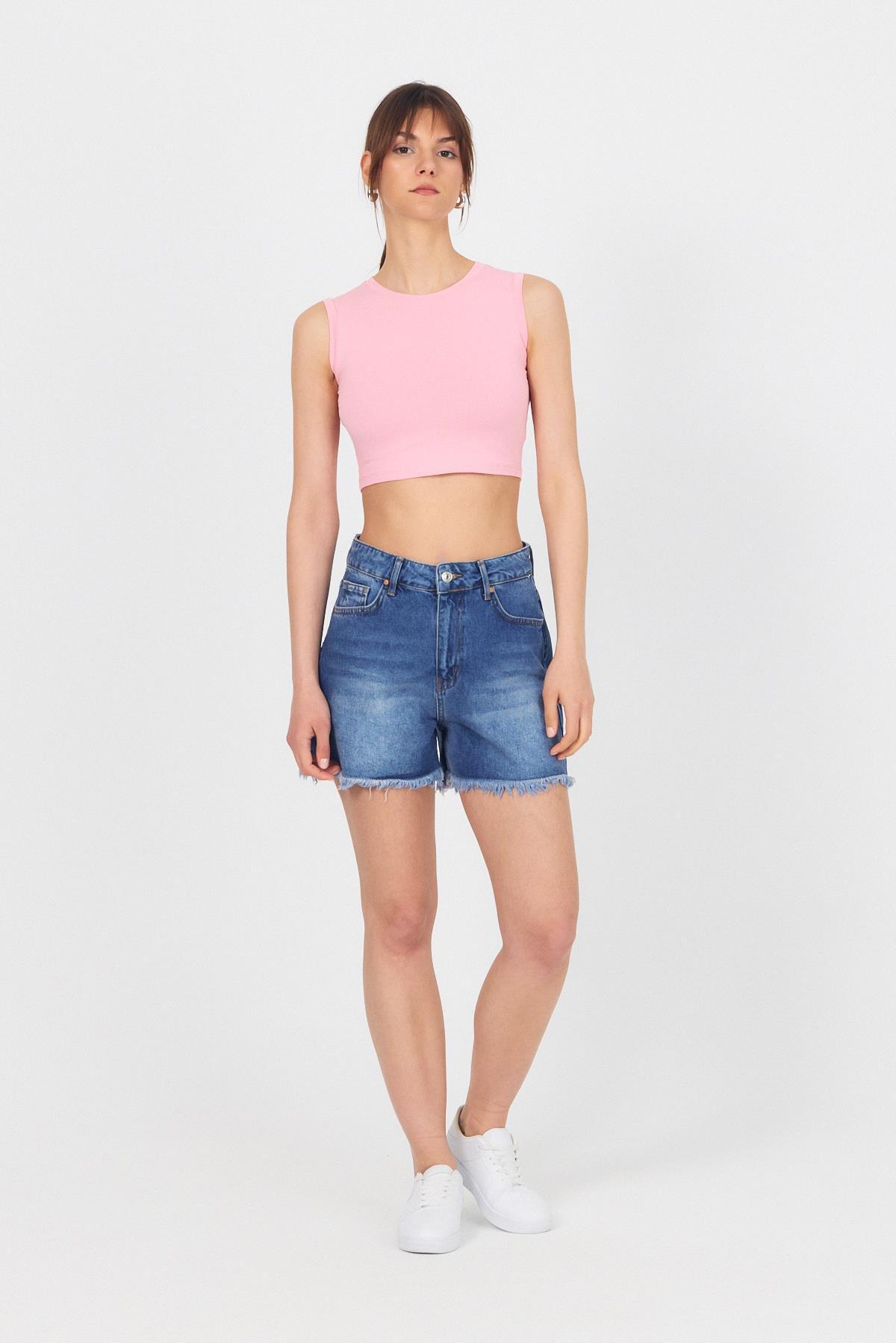 Pembe Bisiklet Yaka Crop Atlet 9189M - 6