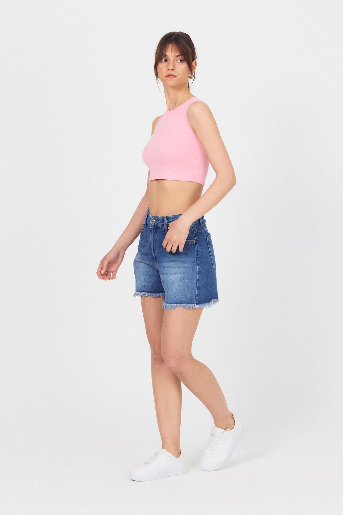 Pembe Bisiklet Yaka Crop Atlet 9189M - 8