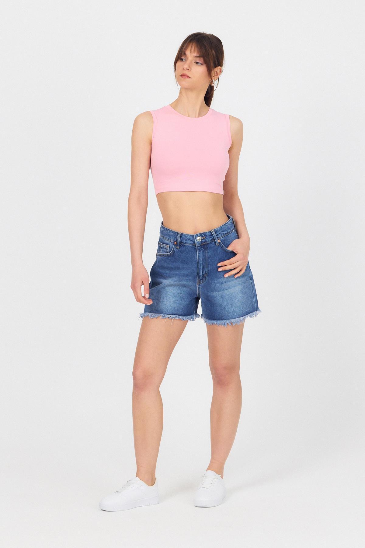 Pembe Bisiklet Yaka Crop Atlet 9189M - 2