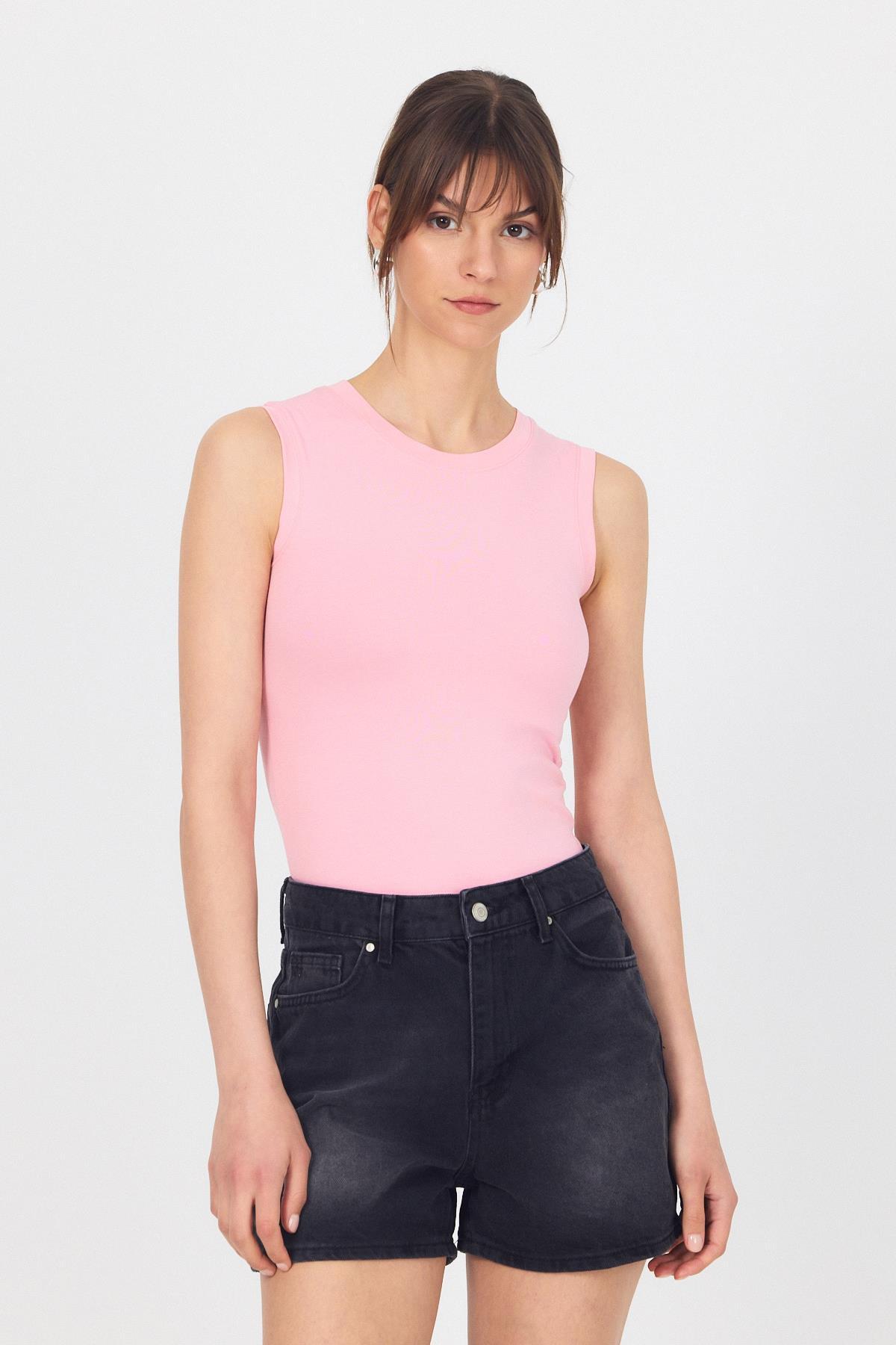 Pembe Bisiklet Yaka Kolsuz Atlet 319 - 1