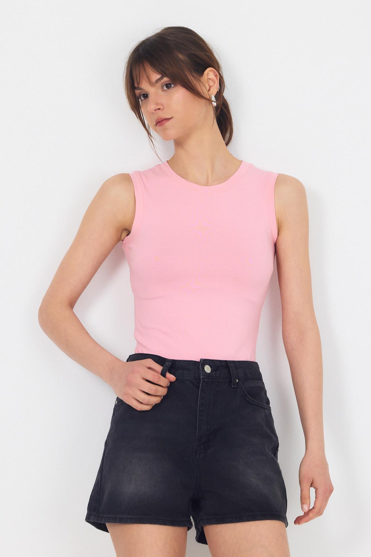 Pembe Bisiklet Yaka Kolsuz Atlet 319 - 6