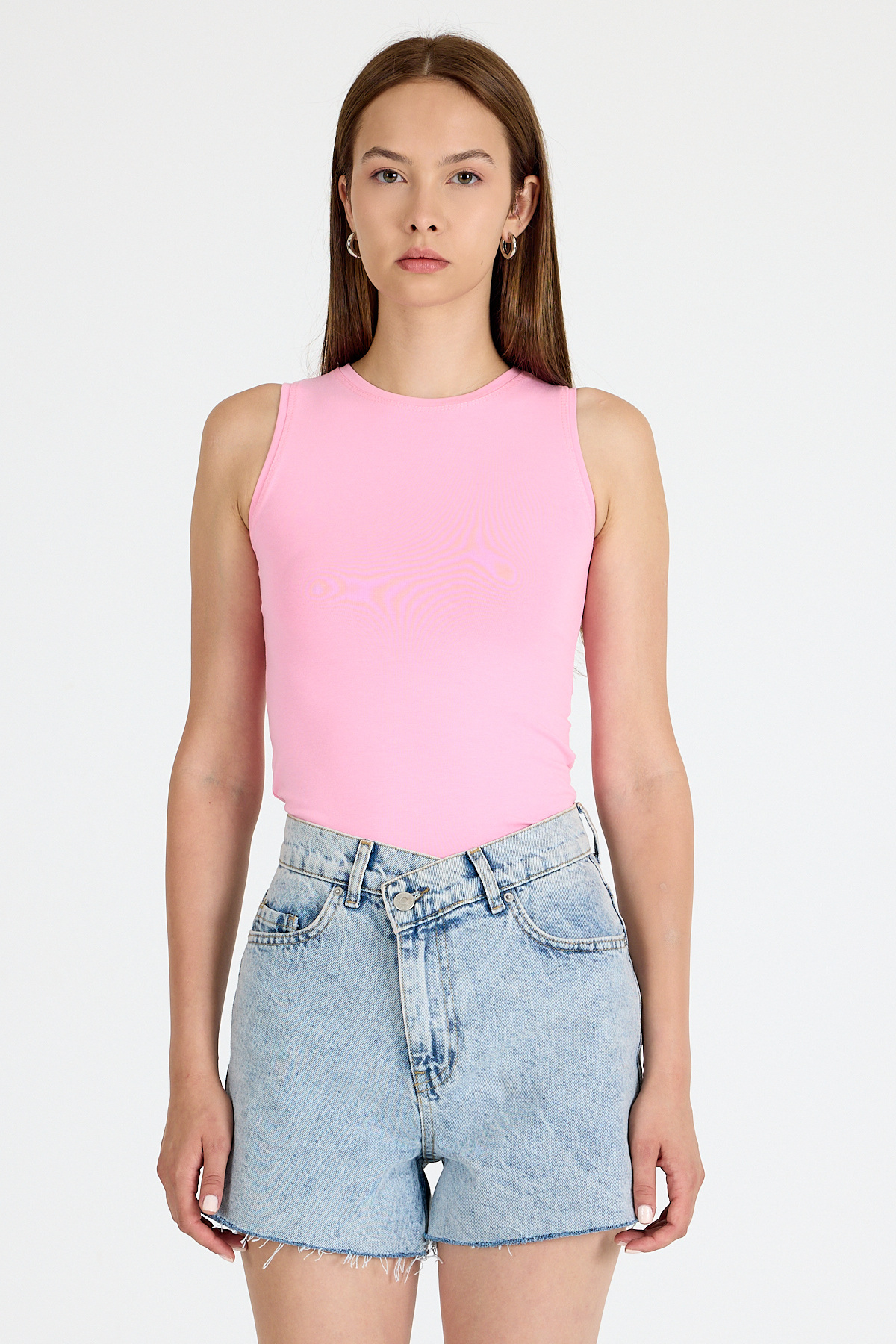 Pembe Bisiklet Yaka Kolsuz Slim Fit Atlet 1663 - 2