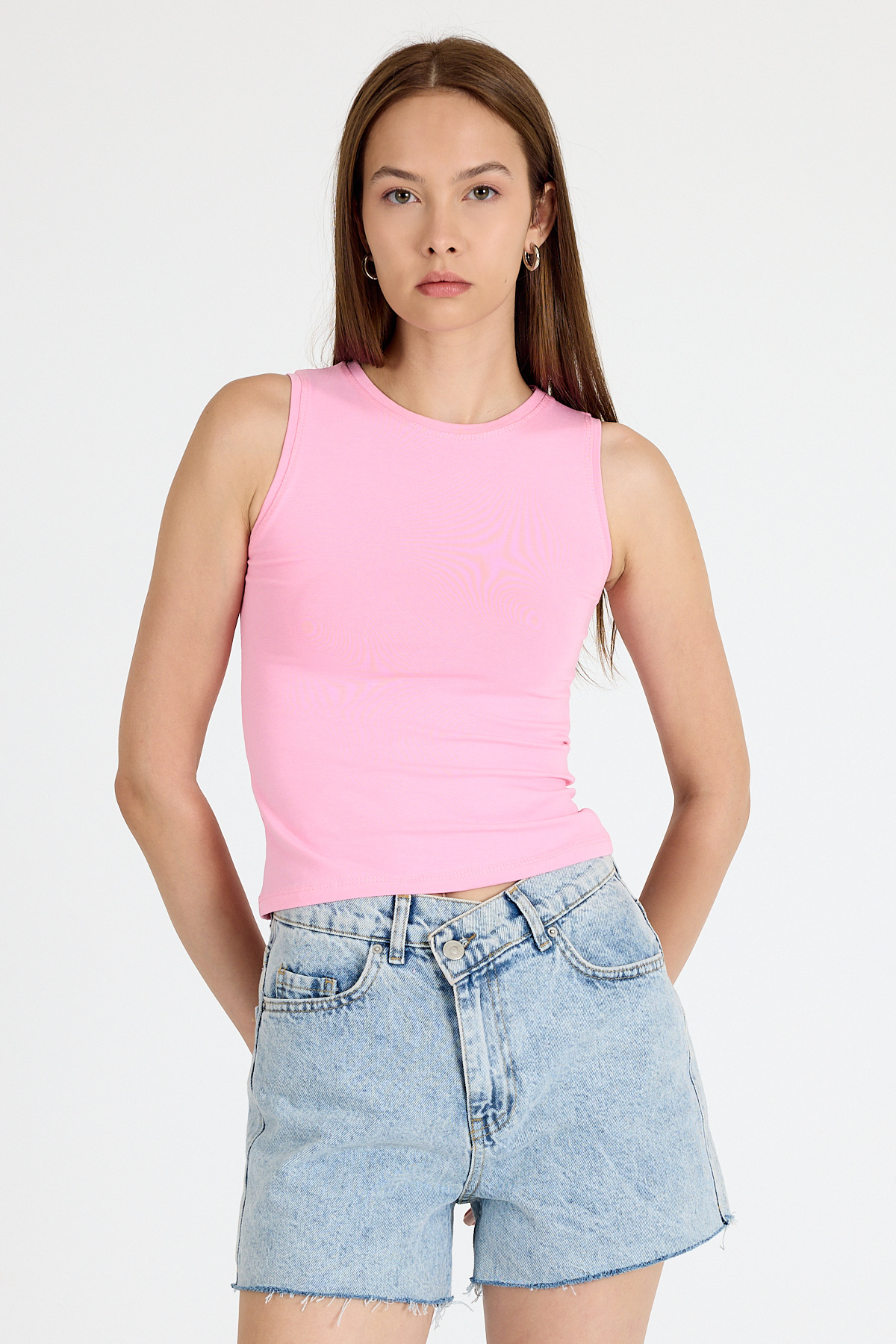 Pembe Bisiklet Yaka Kolsuz Slim Fit Atlet 1663 - 6