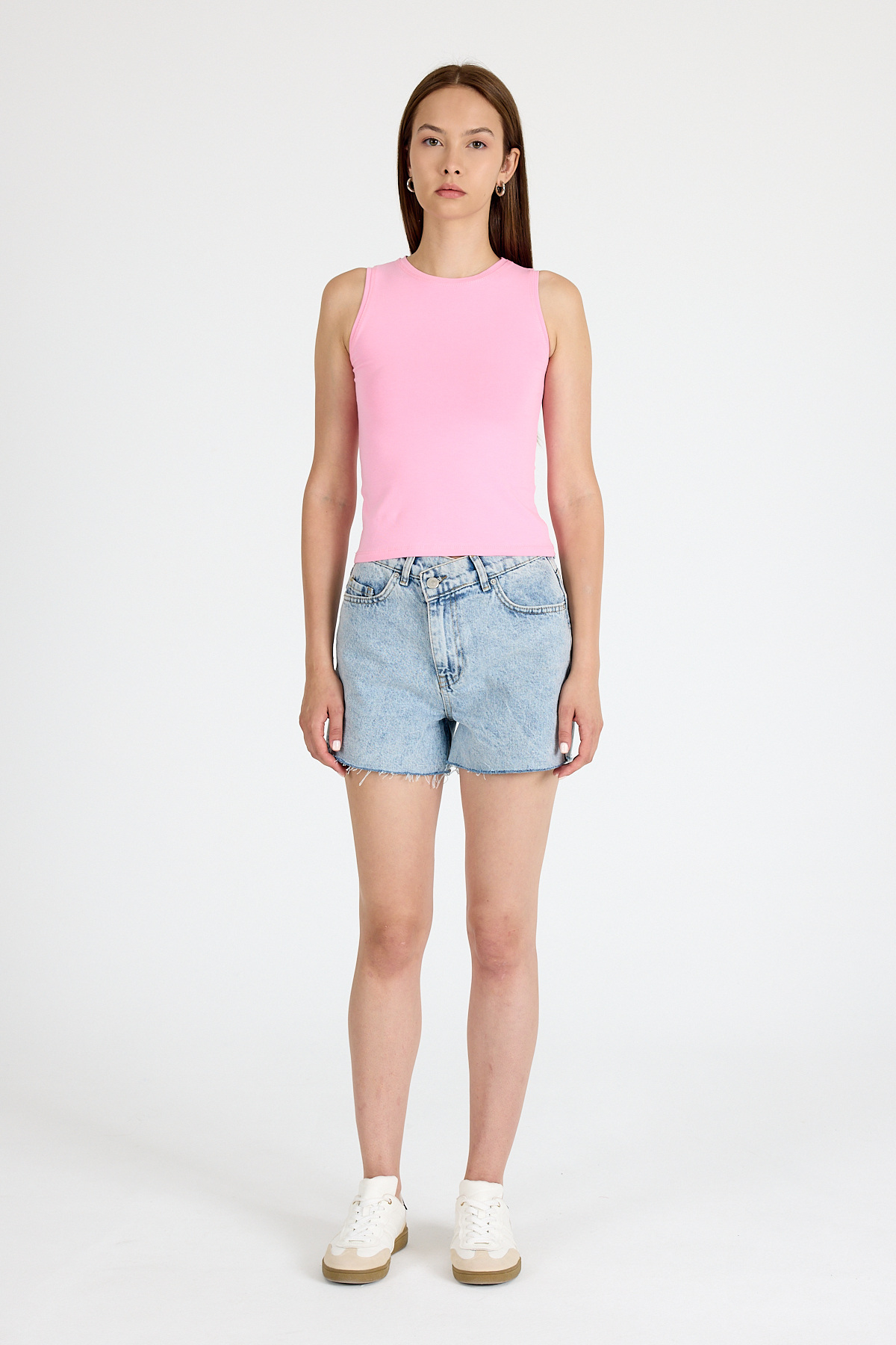 Pembe Bisiklet Yaka Kolsuz Slim Fit Atlet 1663 - RAYS