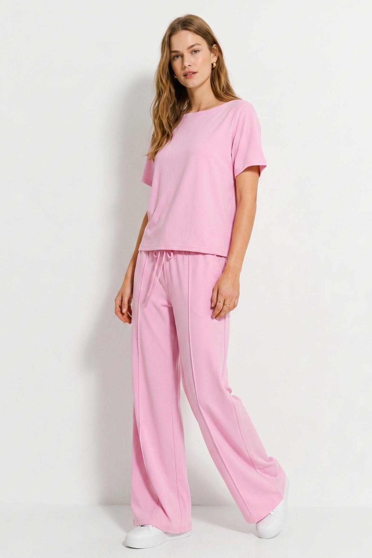 Bisiklet Yaka Tişört Pantolon Takım 7180 Pembe - RAYS