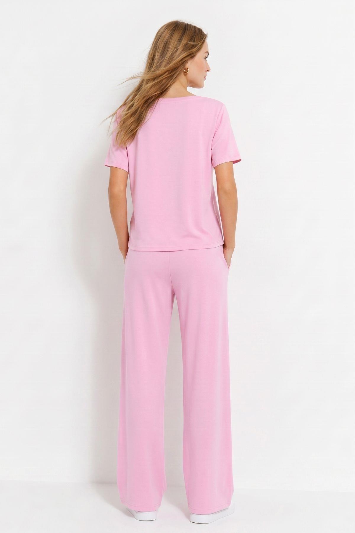 Bisiklet Yaka Tişört Pantolon Takım 7180 Pembe - RAYS