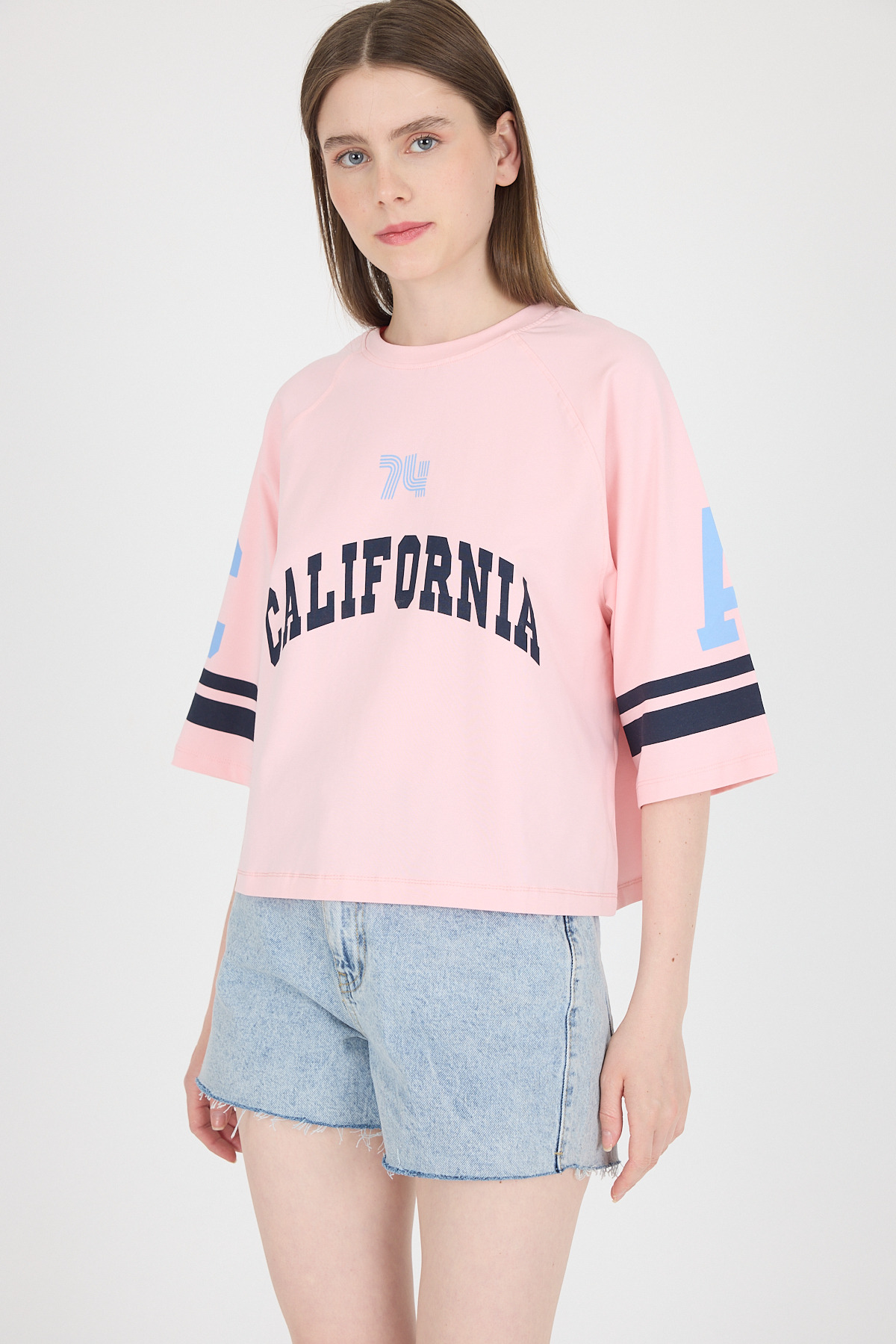 Pembe California Baskılı Oversize Tişört 6817 - 1