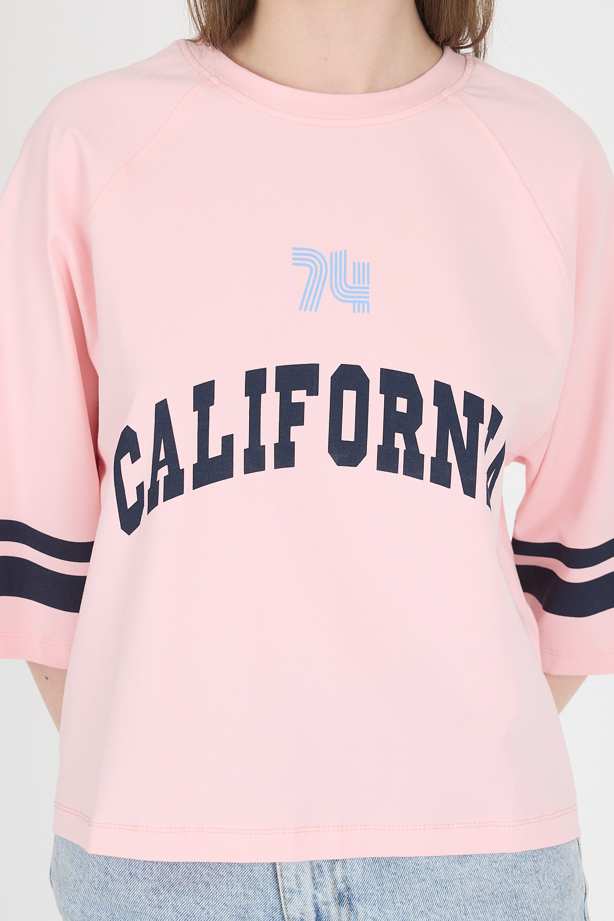 Pembe California Baskılı Oversize Tişört 6817 - 4