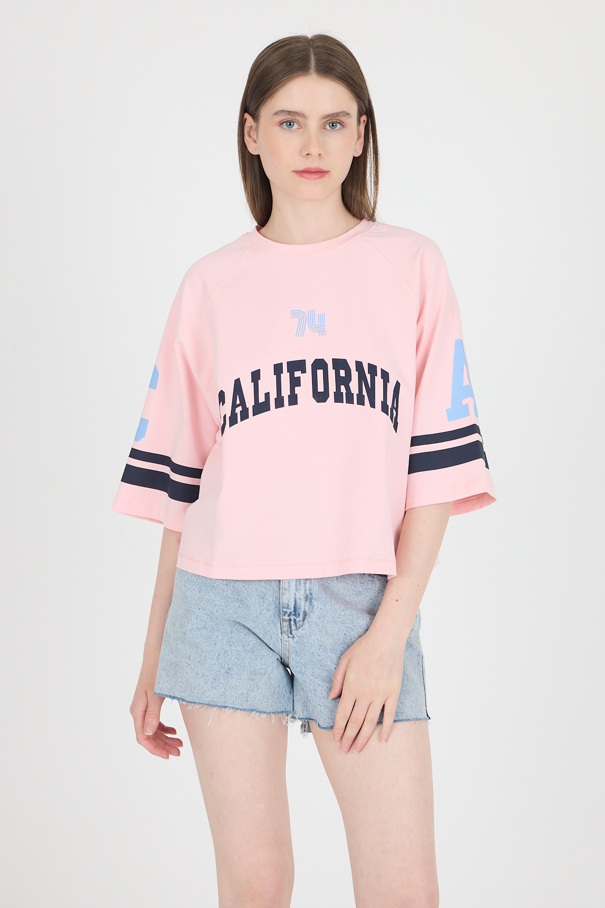 Pembe California Baskılı Oversize Tişört 6817 - 2