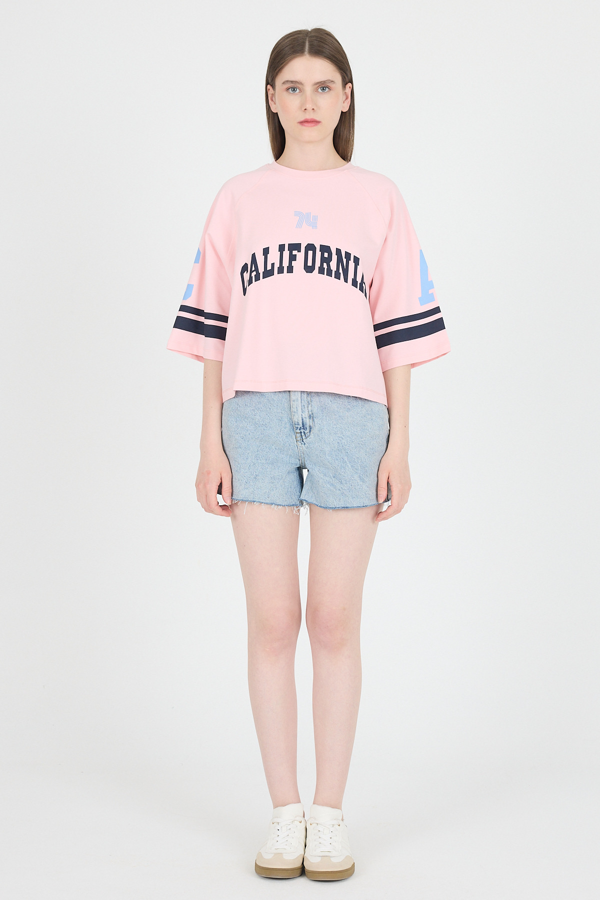 Pembe California Baskılı Oversize Tişört 6817 - 3
