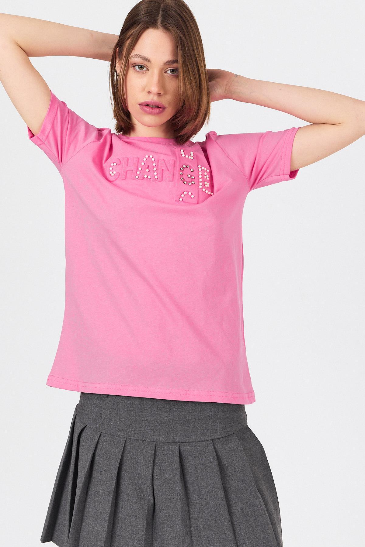 Pembe Change Yazı Kabartmalı Tişört 25227 - 6