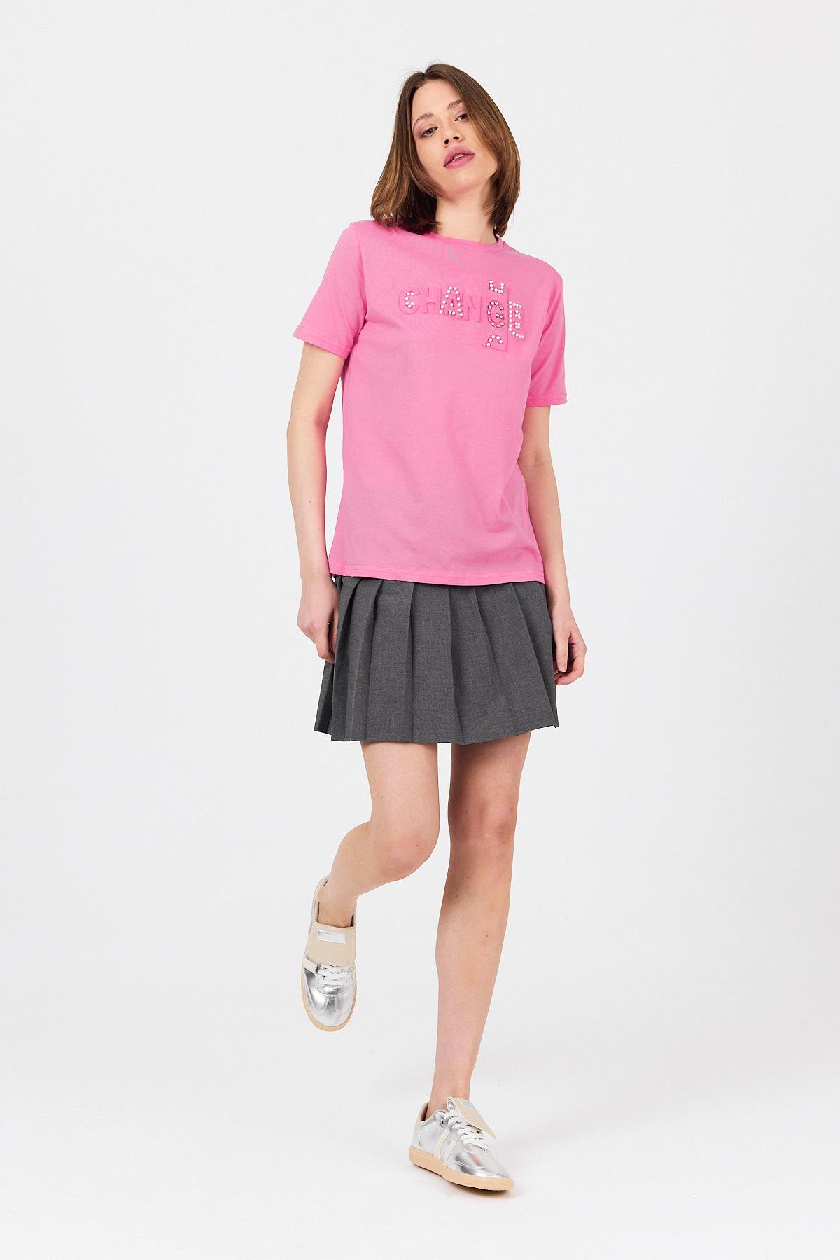 Pembe Change Yazı Kabartmalı Tişört 25227 - 7