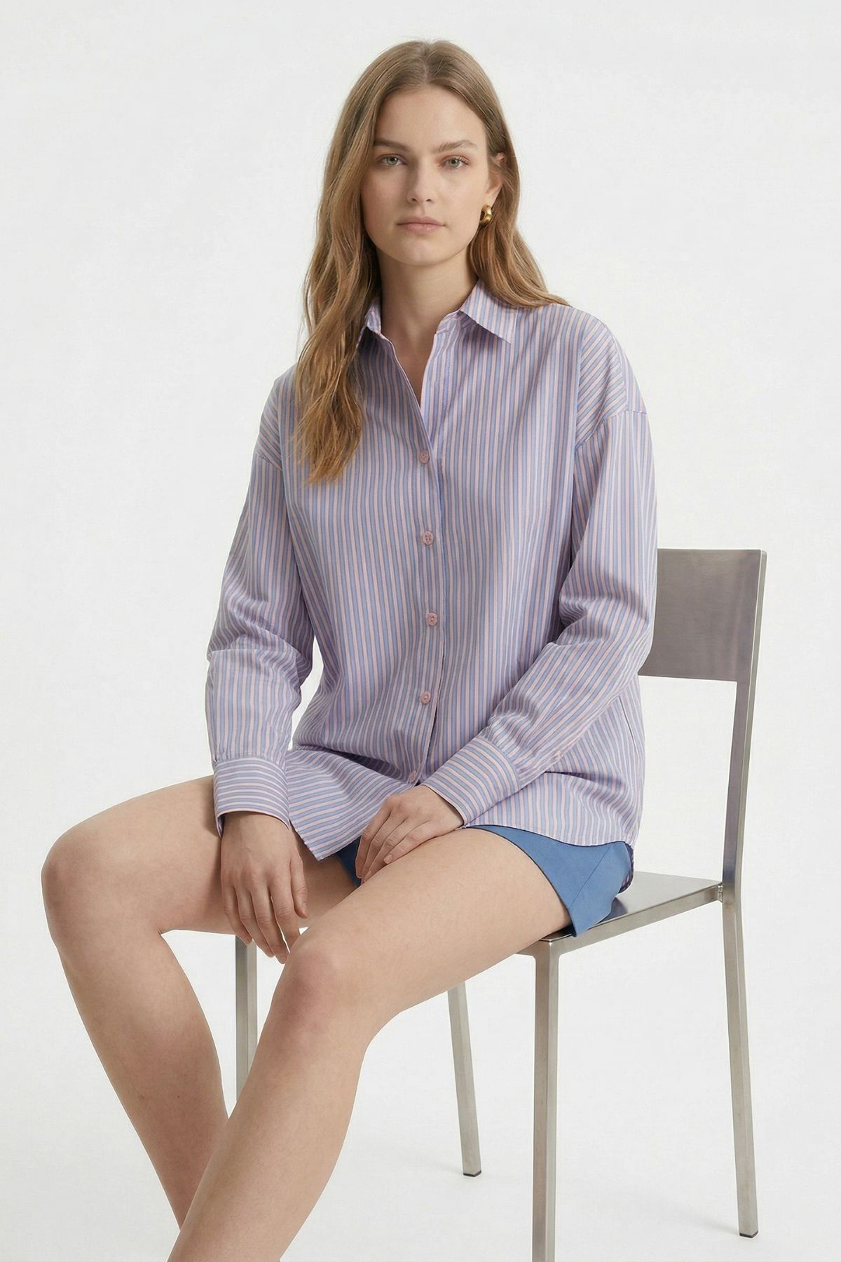 Pembe Çizgili Salaş Gömlek 5475 - 2