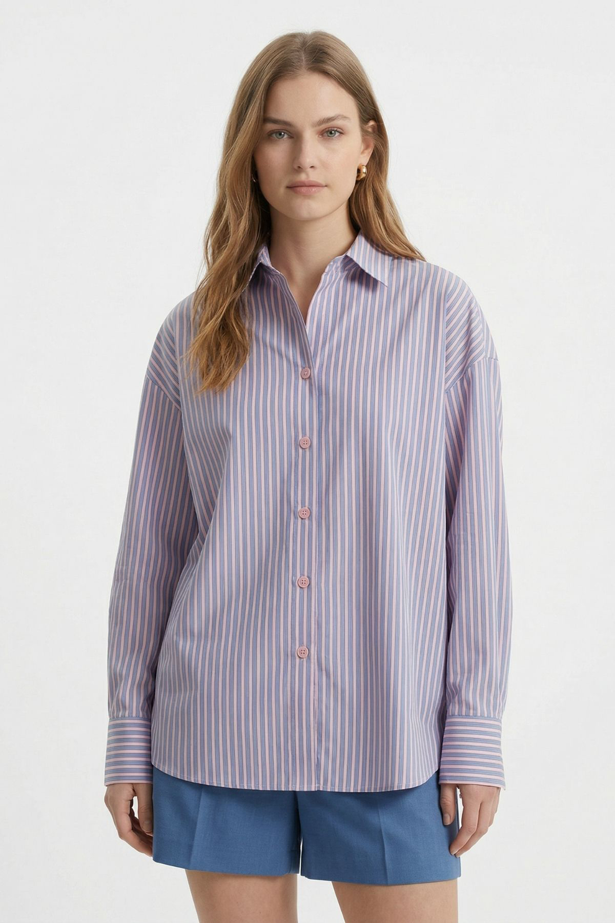 Pembe Çizgili Salaş Gömlek 5475 - 3