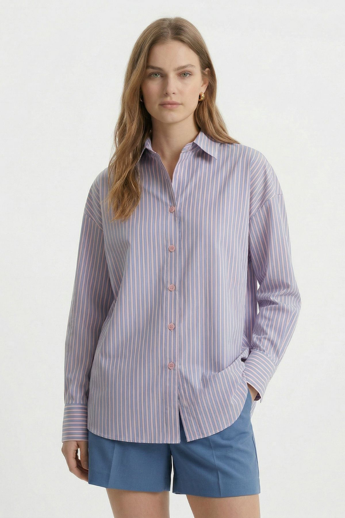 Pembe Çizgili Salaş Gömlek 5475 - RAYS