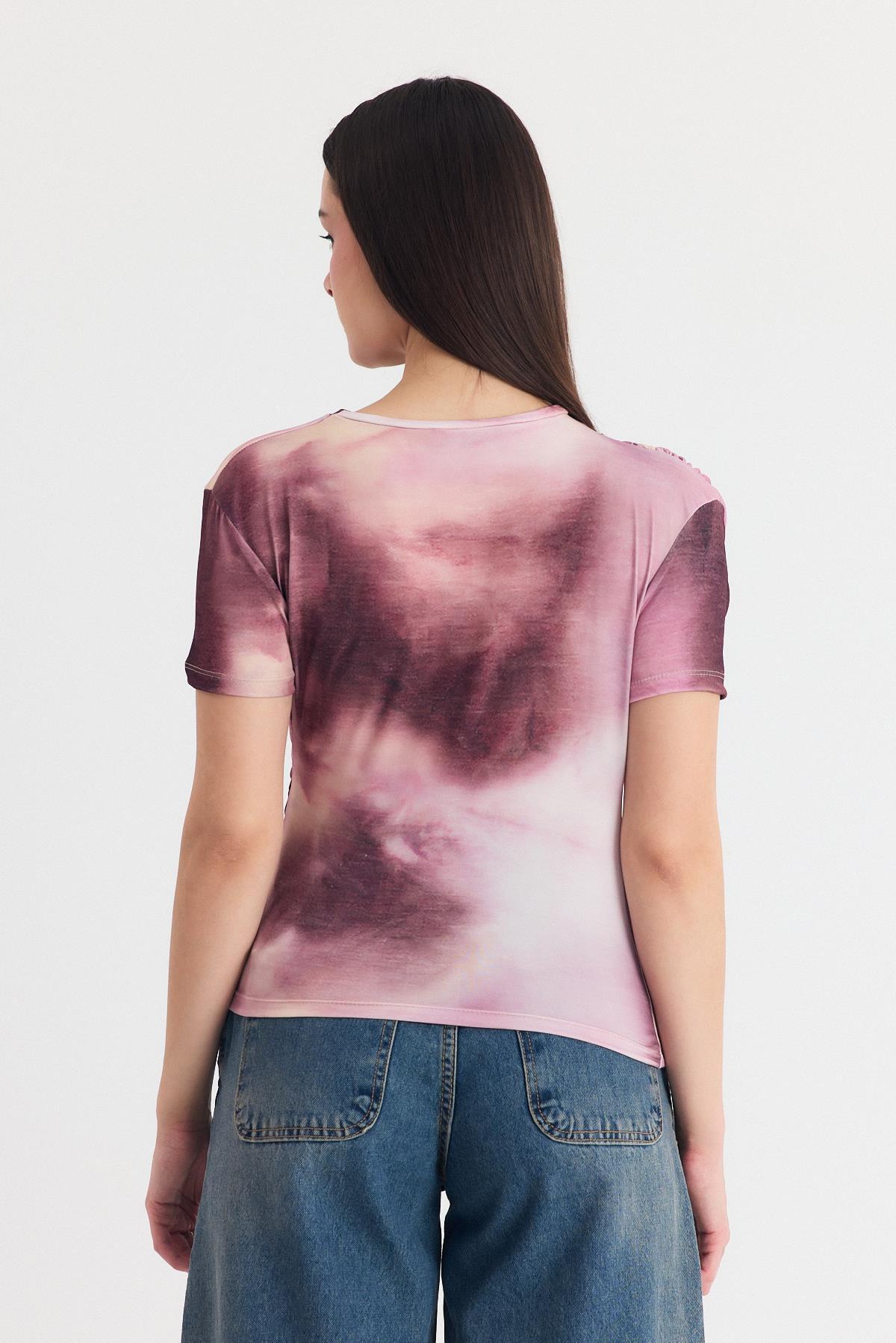 Pembe Desenli Büzgülü Sandy Bluz 12303 - 5