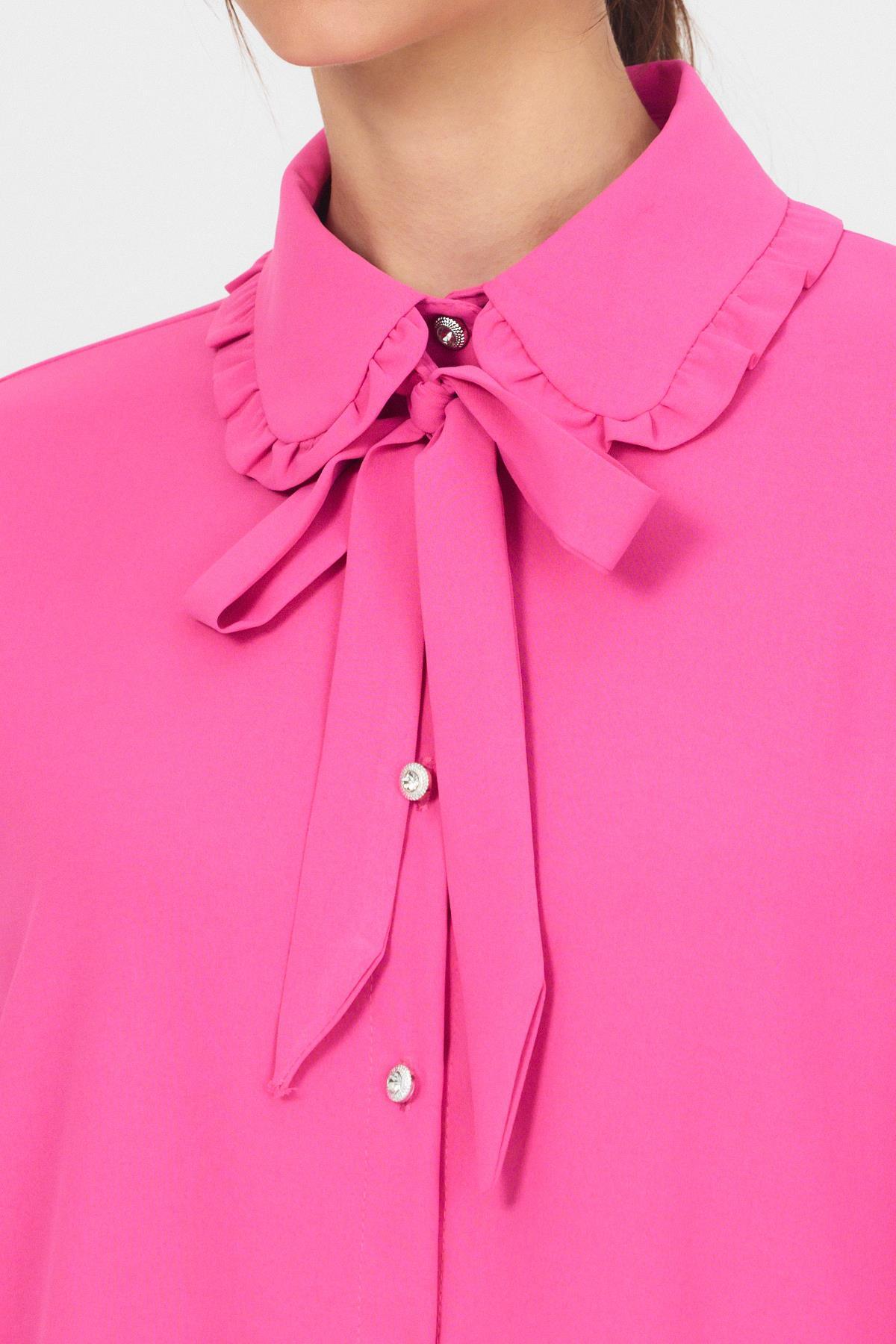 Pembe Fırfır Yaka Detaylı Bağlamalı Tunik 4586A - 6