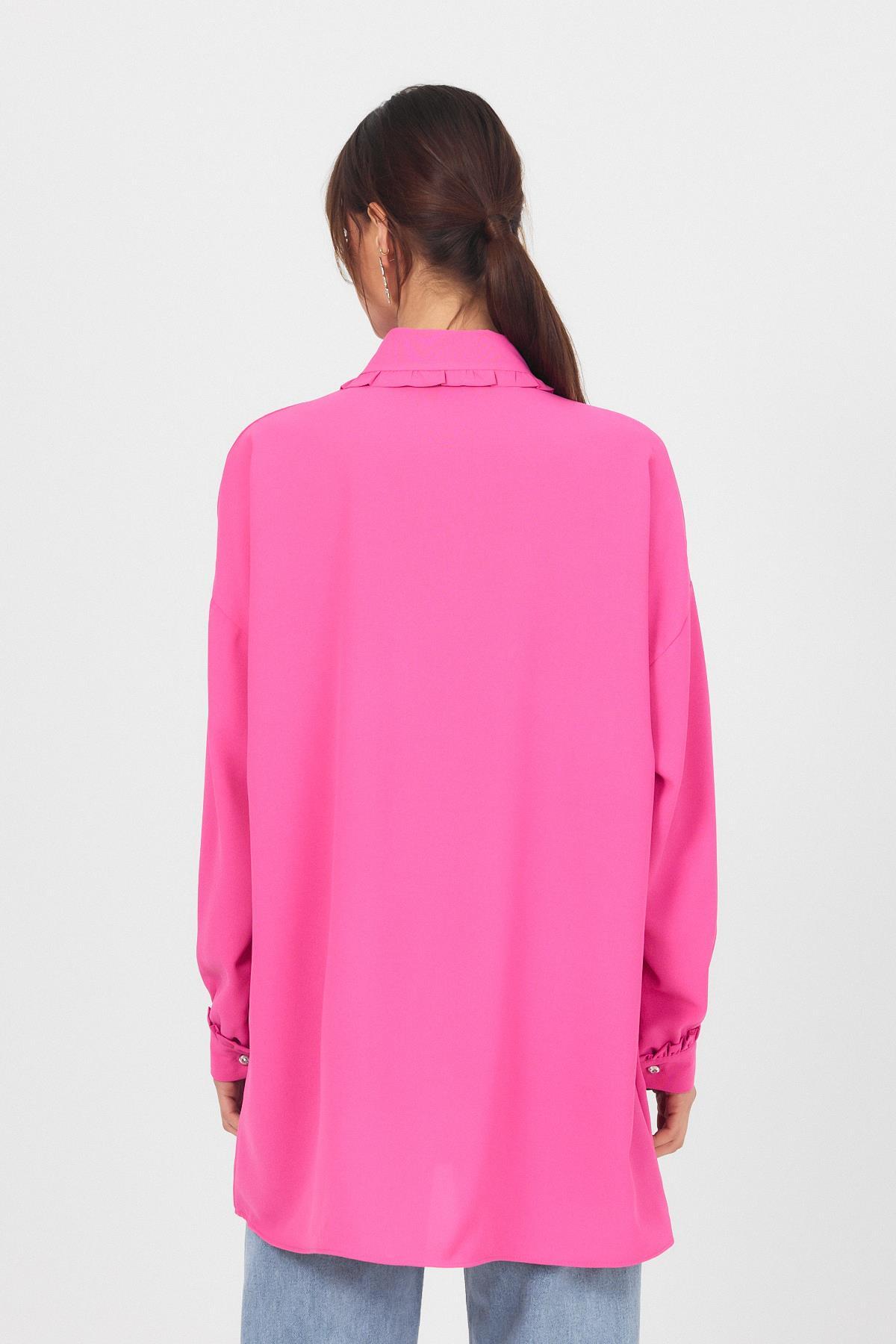 Pembe Fırfır Yaka Detaylı Bağlamalı Tunik 4586A - 5