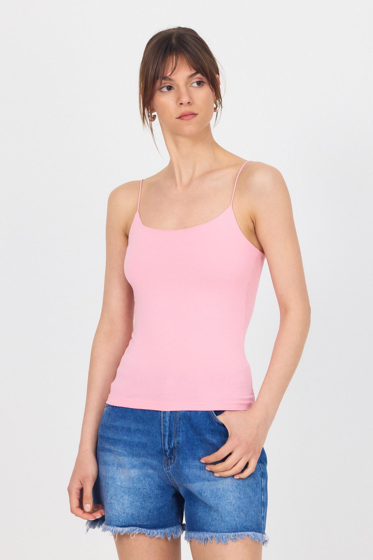 Pembe İnce Askılı Basic Atlet 848 - 2