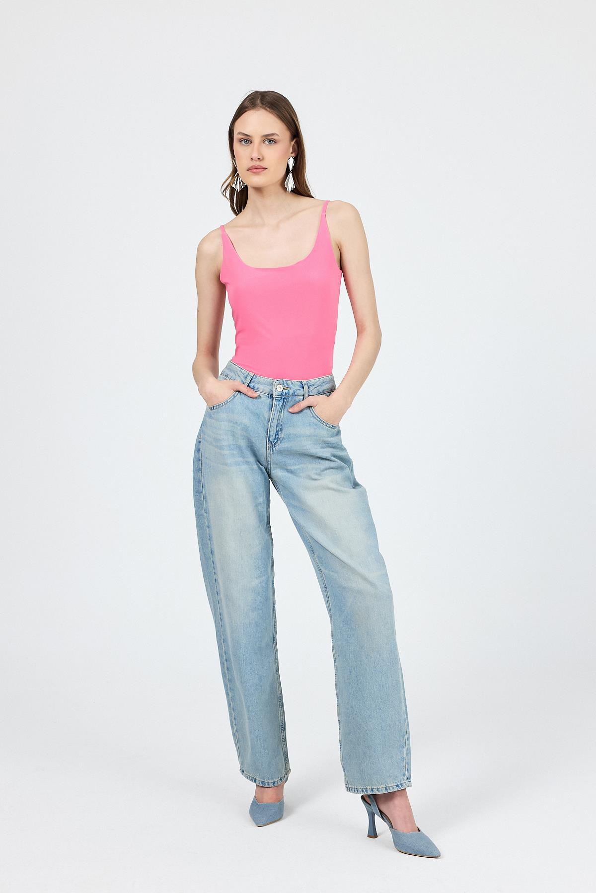 Pembe İnce Askılı Çıtçıtlı Bodysuit 13255 - 2