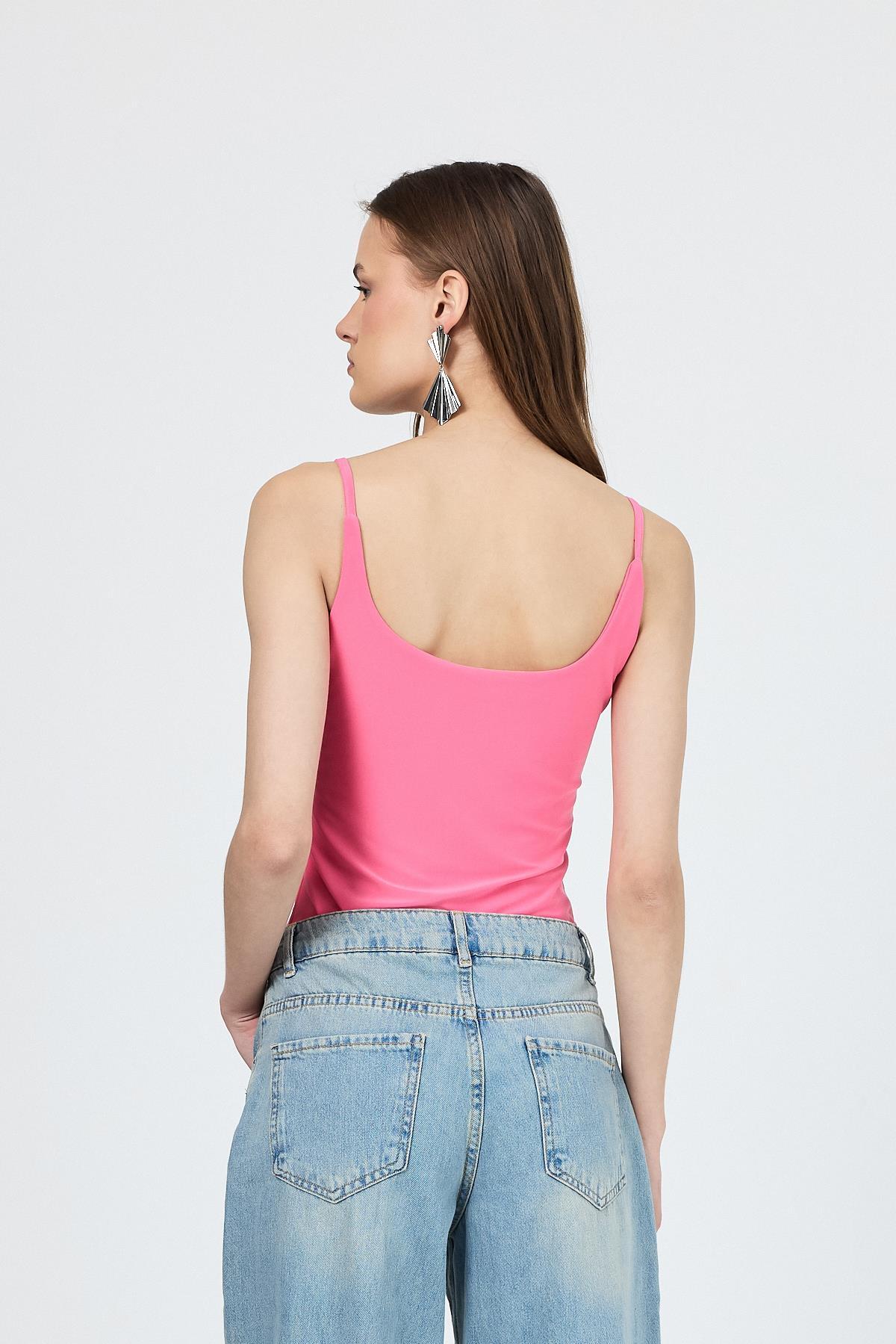 Pembe İnce Askılı Çıtçıtlı Bodysuit 13255 - 5