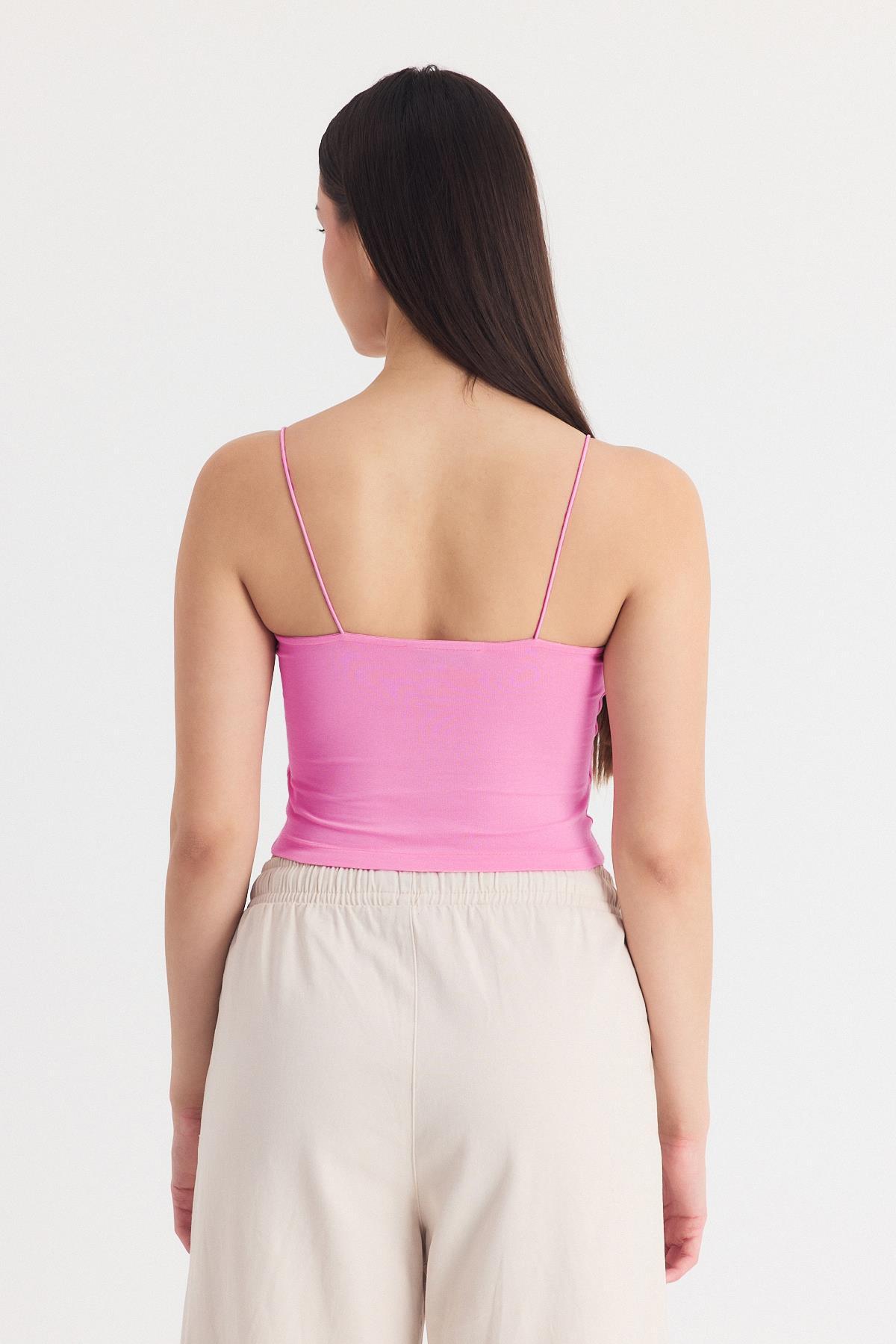 Pembe İnce Askılı Fitted Basic Atlet 947 - 5