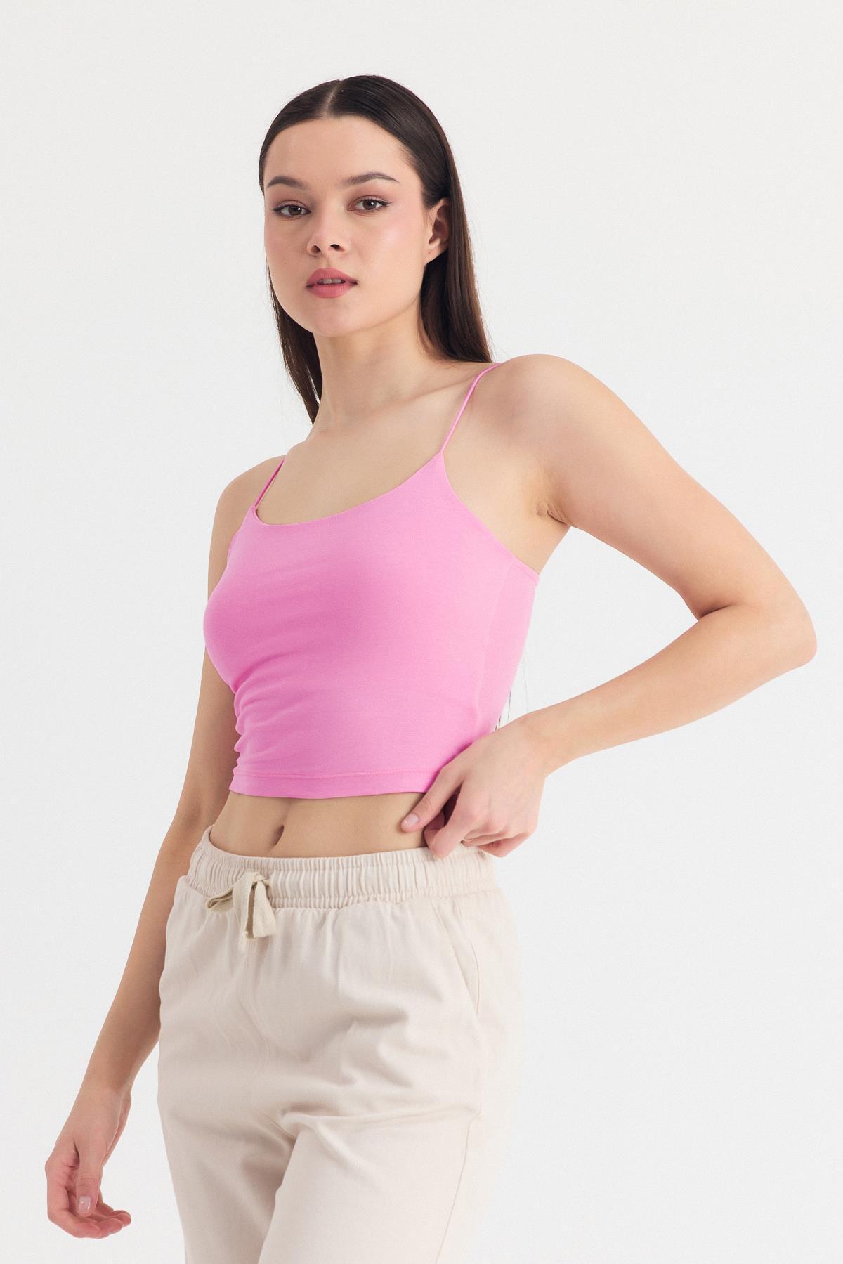 Pembe İnce Askılı Fitted Basic Atlet 947 - 6