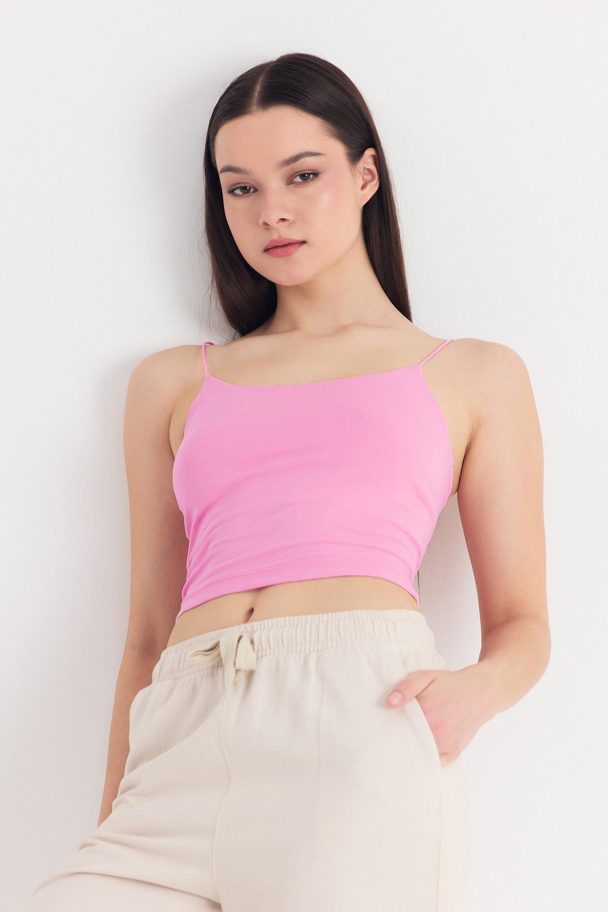 Pembe İnce Askılı Fitted Basic Atlet 947 - 8