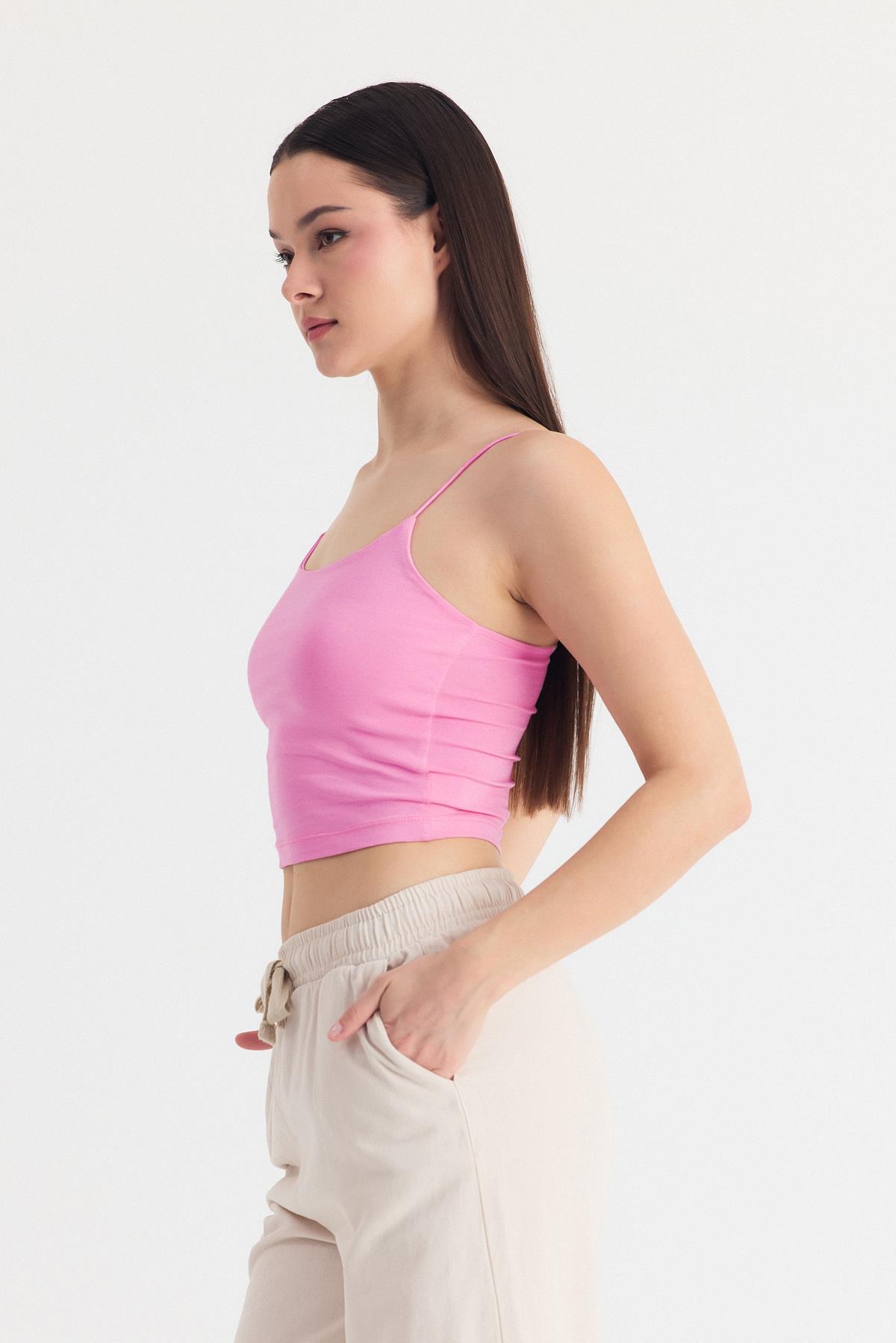 Pembe İnce Askılı Fitted Basic Atlet 947 - 7