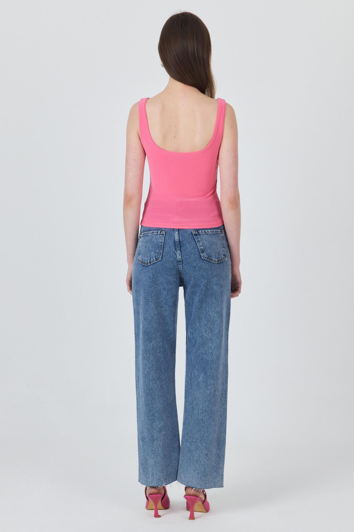 Pembe Kalın Askılı V Yaka Bluz 13293 - 5