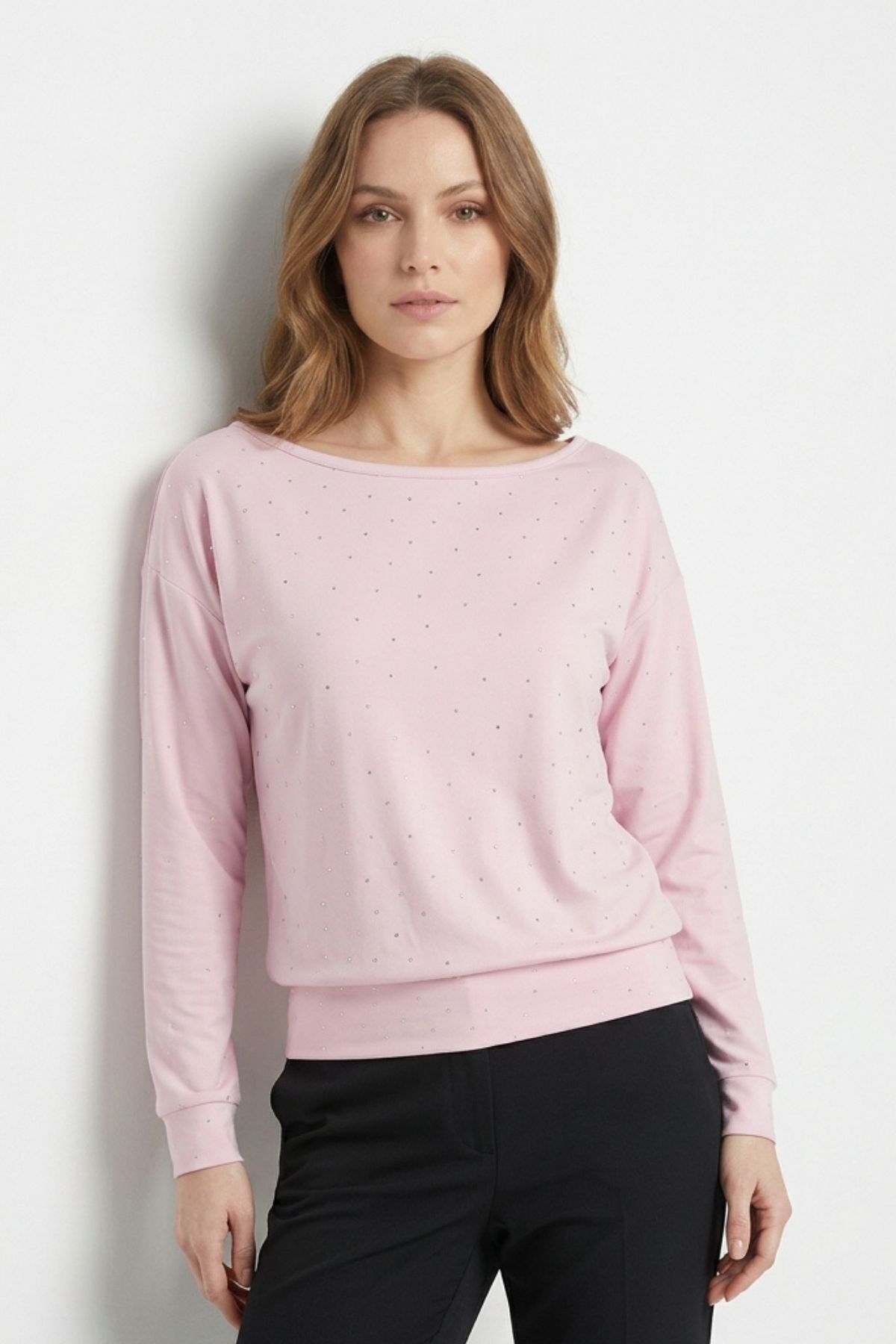 Pembe Kayık Yaka Taş Detaylı Bluz 8364 - 1