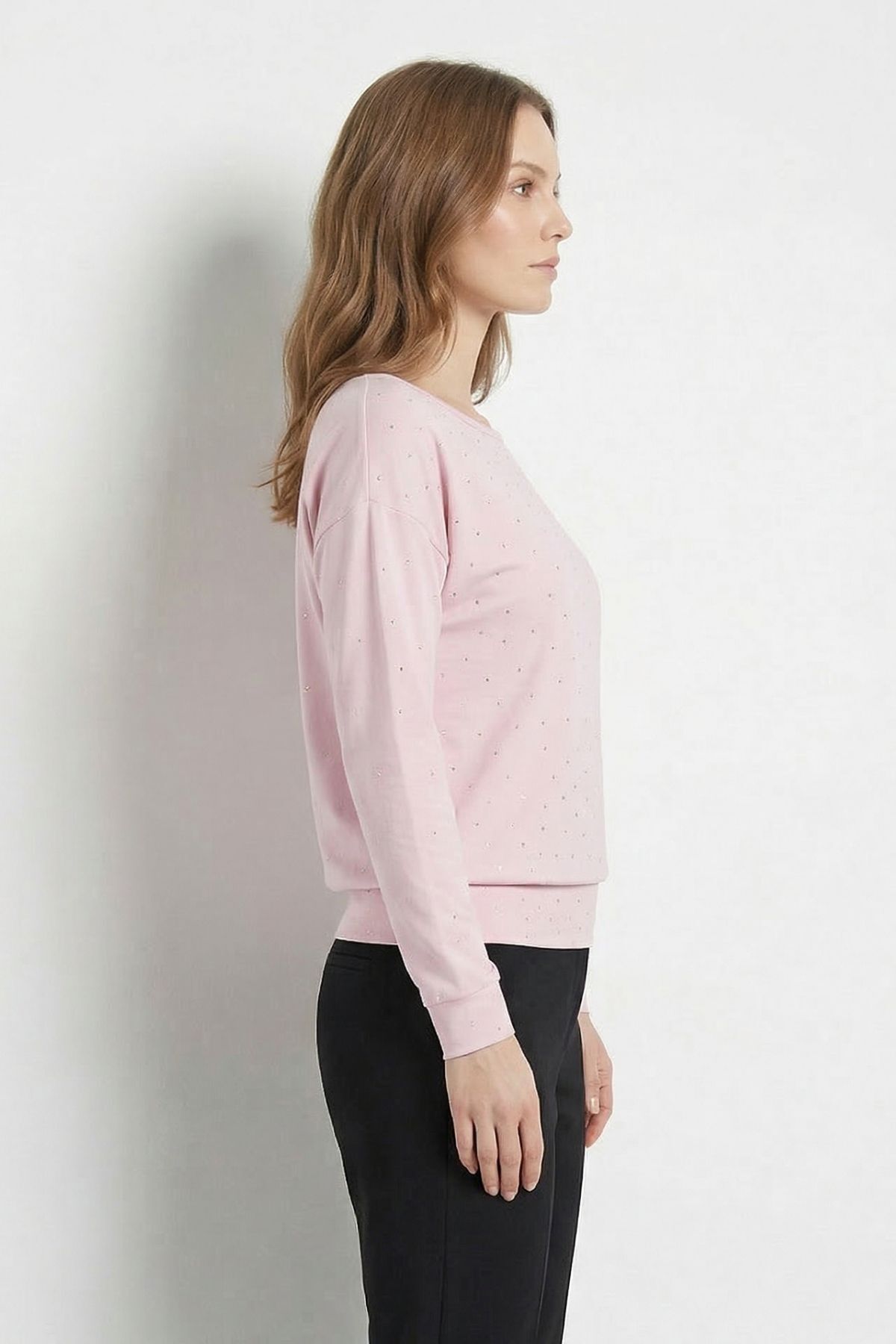 Pembe Kayık Yaka Taş Detaylı Bluz 8364 - 2