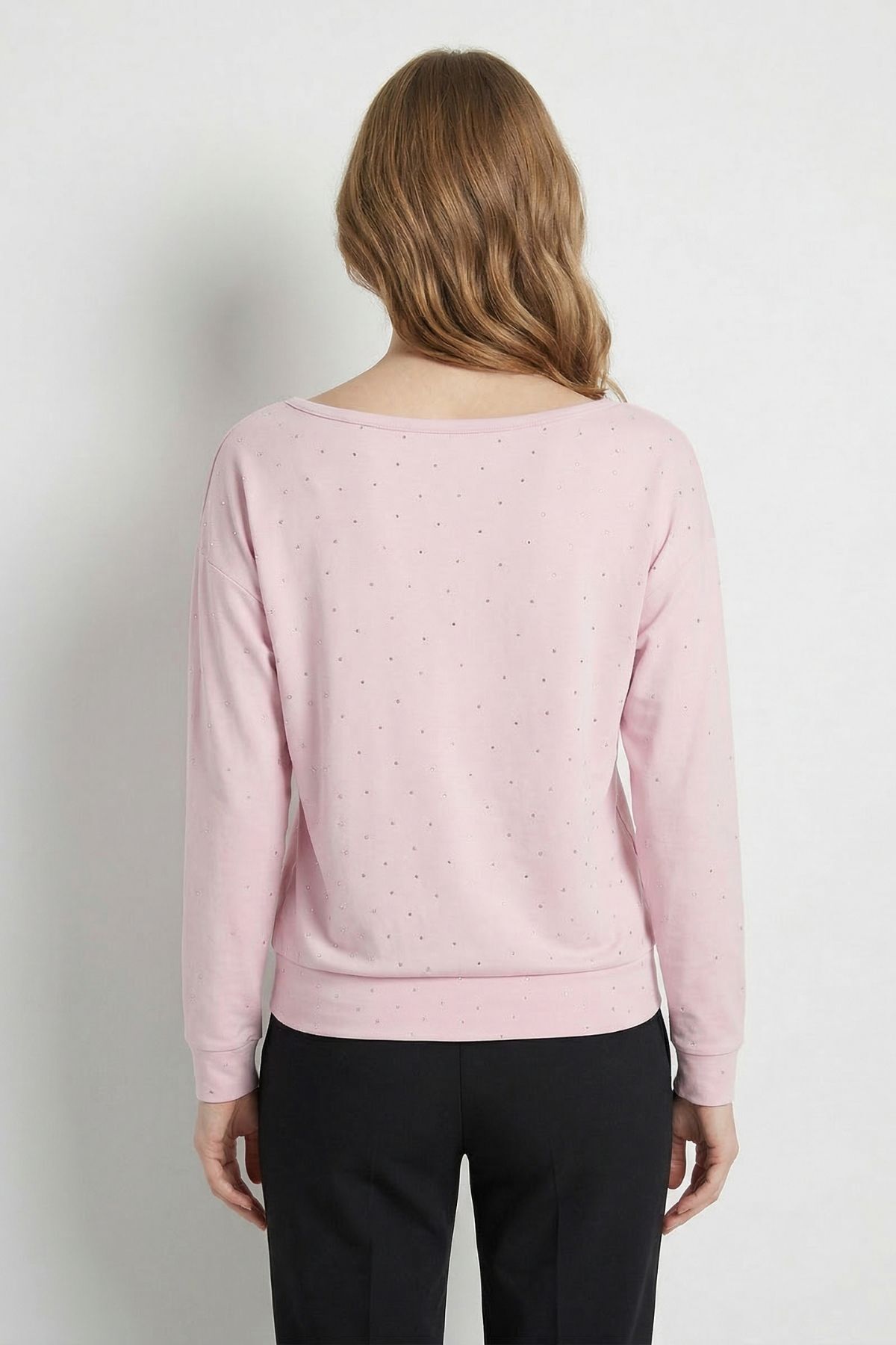 Pembe Kayık Yaka Taş Detaylı Bluz 8364 - 3