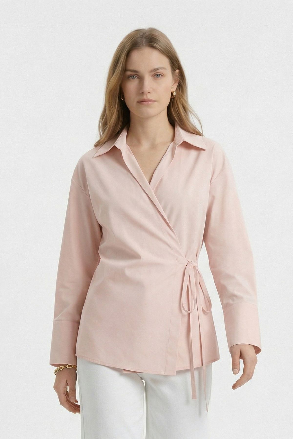 Pembe Kol Yırtmaçlı Yandan Bağlamalı Gömlek 5257 - 2