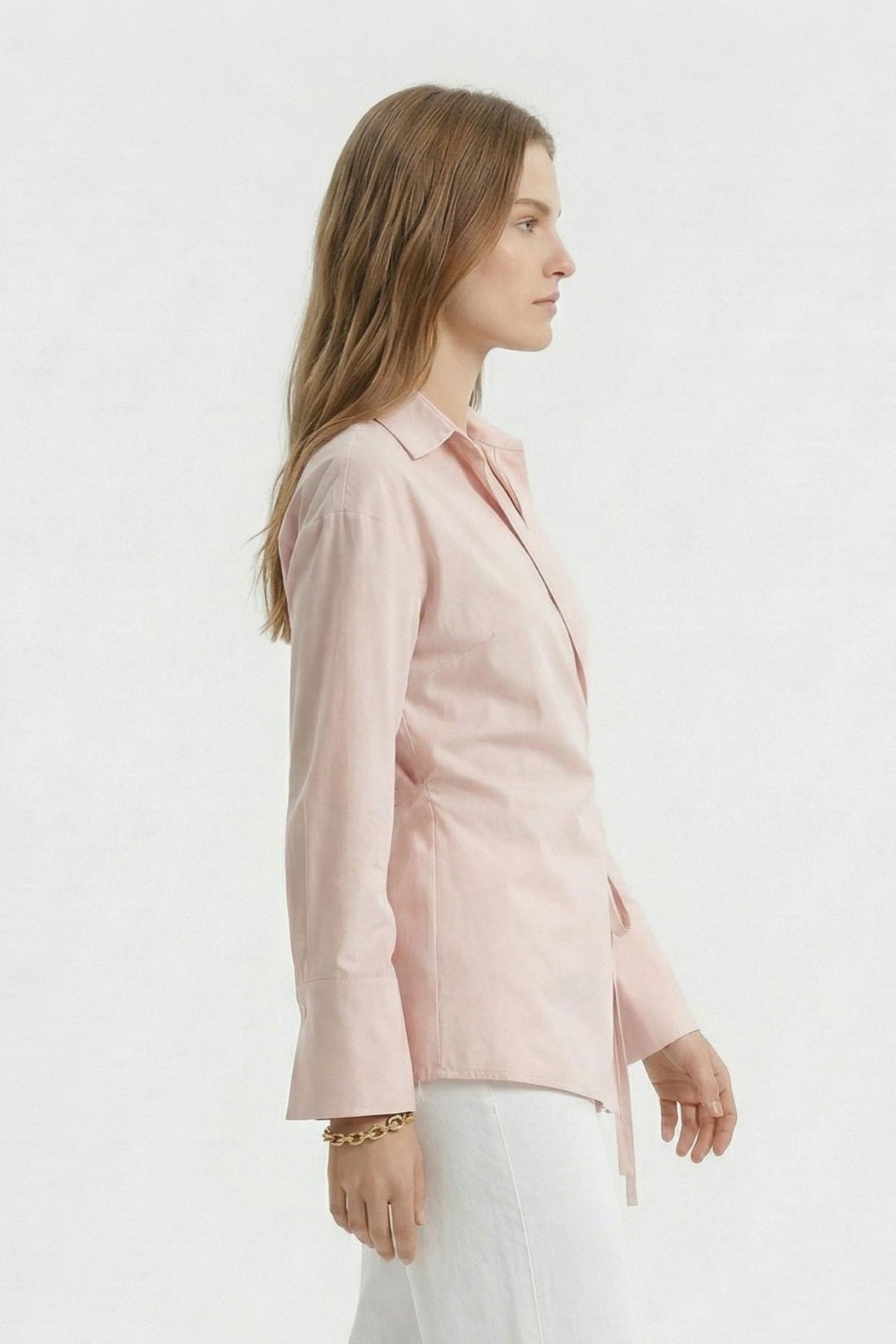 Pembe Kol Yırtmaçlı Yandan Bağlamalı Gömlek 5257 - RAYS