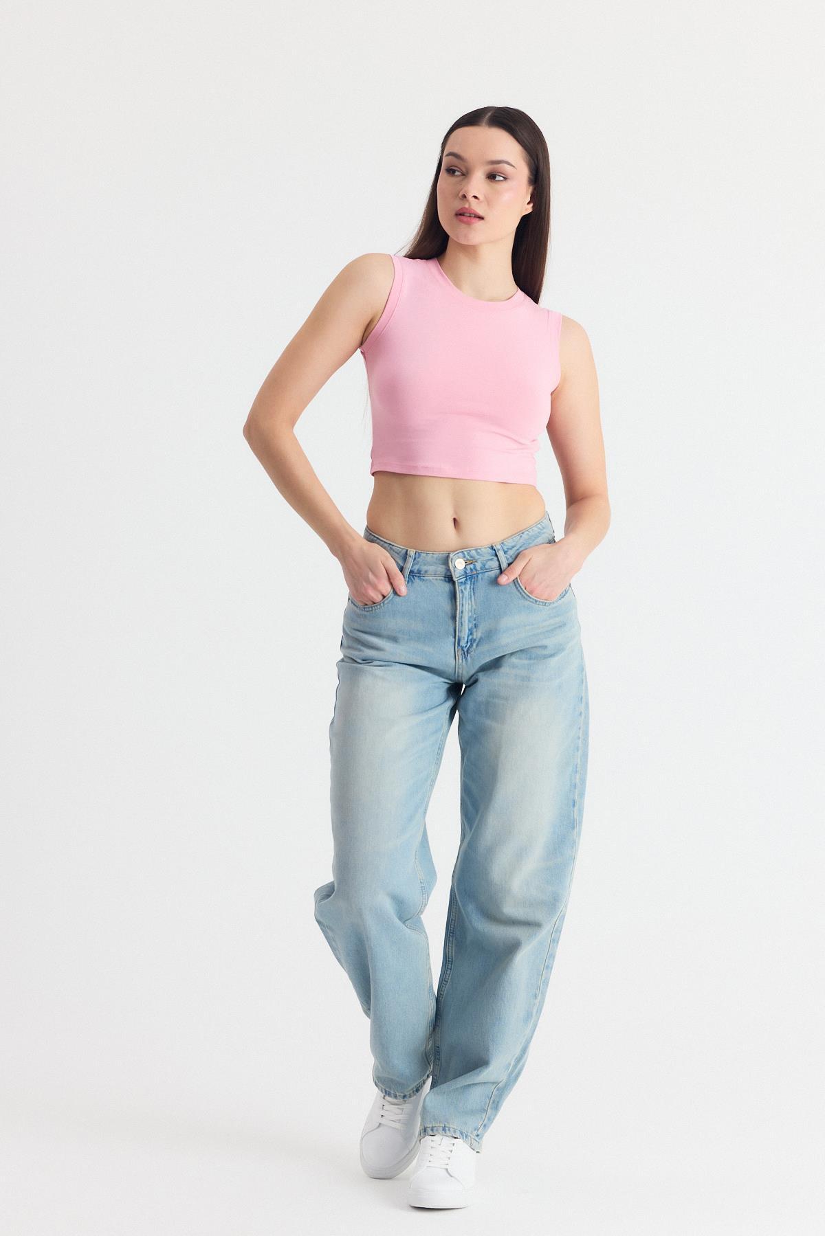 Pembe Kolsuz Bisiklet Yaka Crop Atlet 318 - RAYS