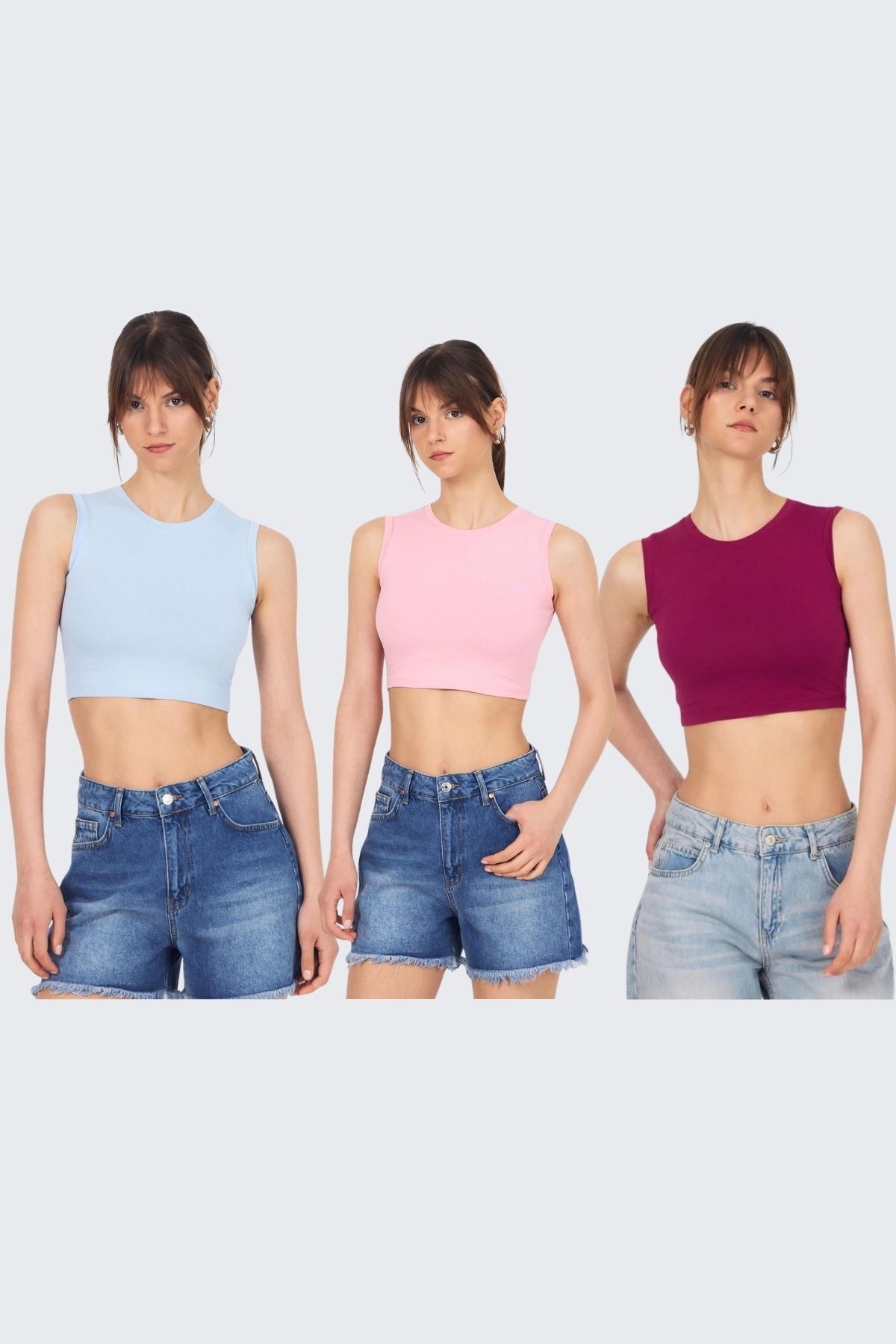 Pembe-Mavi-Bordo Sıfır Kol Kısa Badi 9189M - RAYS