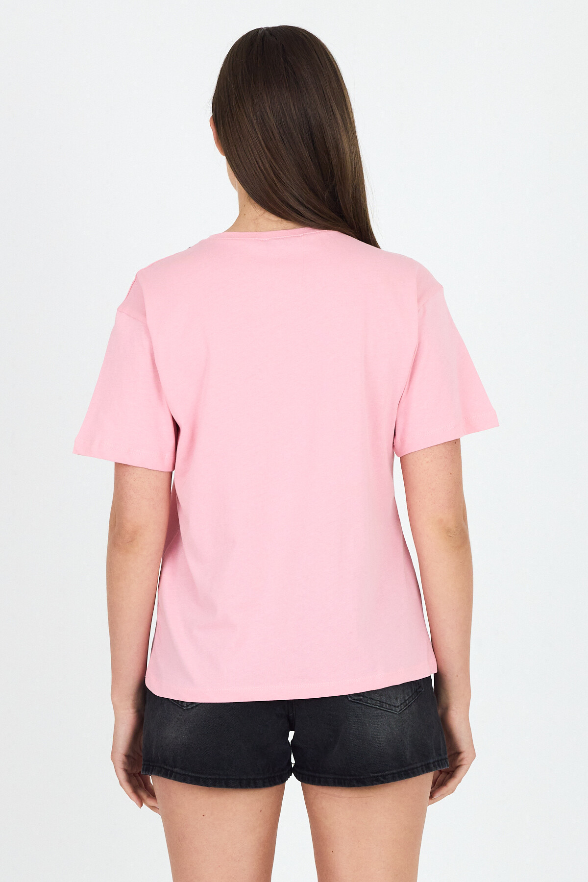 Pembe Nakış İşlemeli Cep Görünüm Detaylı Tişört 2255M - 5
