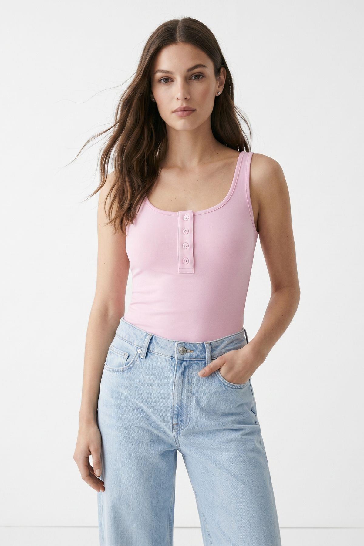 Pembe Önü Düğmeli Atlet 8581A - RAYS