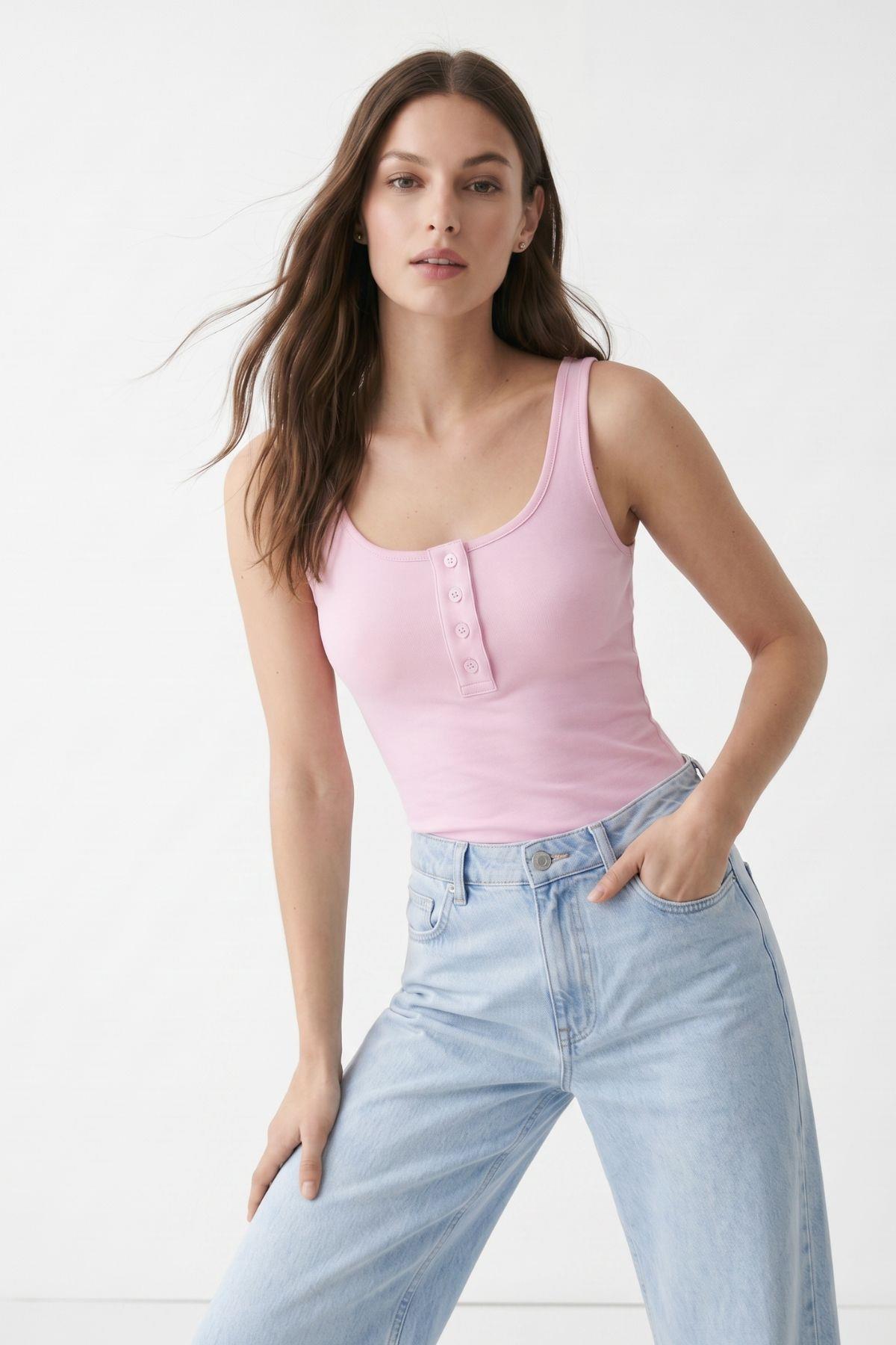 Pembe Önü Düğmeli Atlet 8581A - RAYS (1)