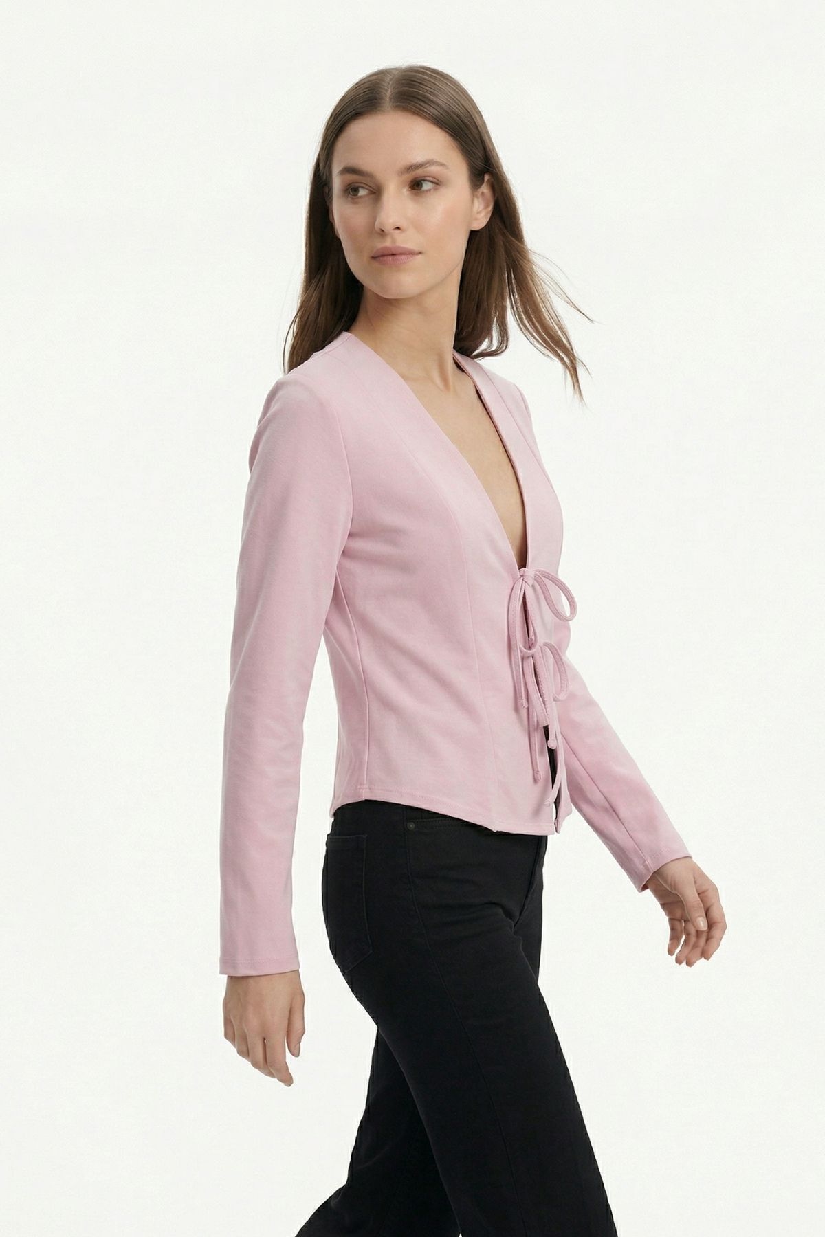 Pembe Pileli Bağlamalı Hırka 8142 