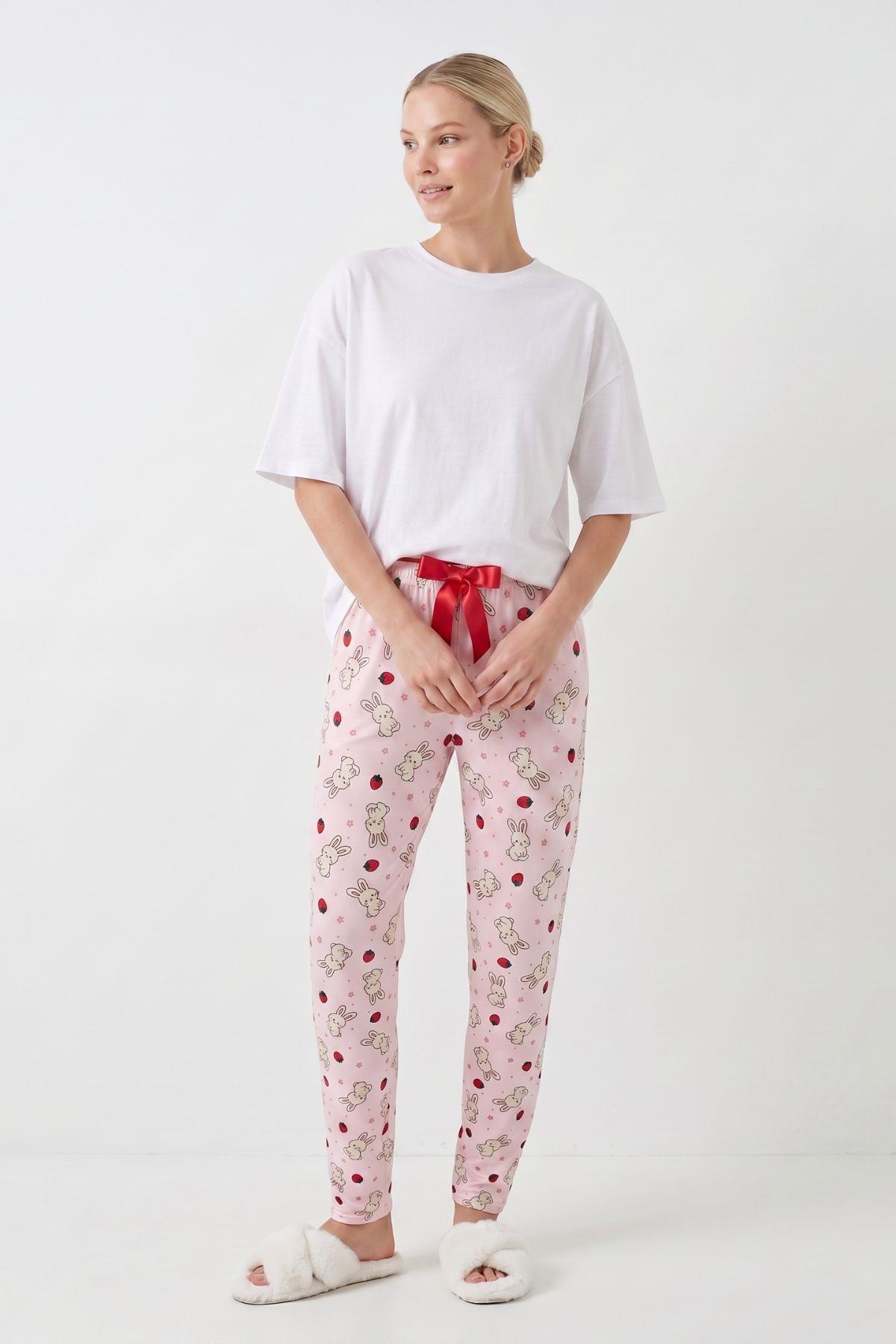 Tavşan Desen Pijama 6453 Pembe - RAYS