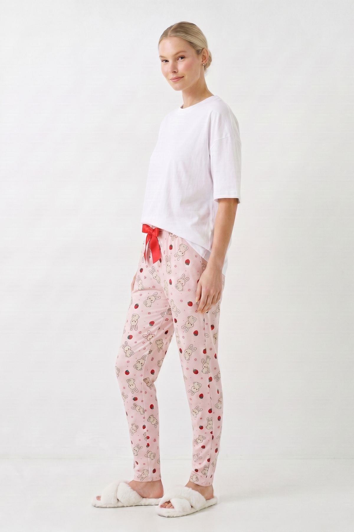 Tavşan Desen Pijama 6453 Pembe - RAYS