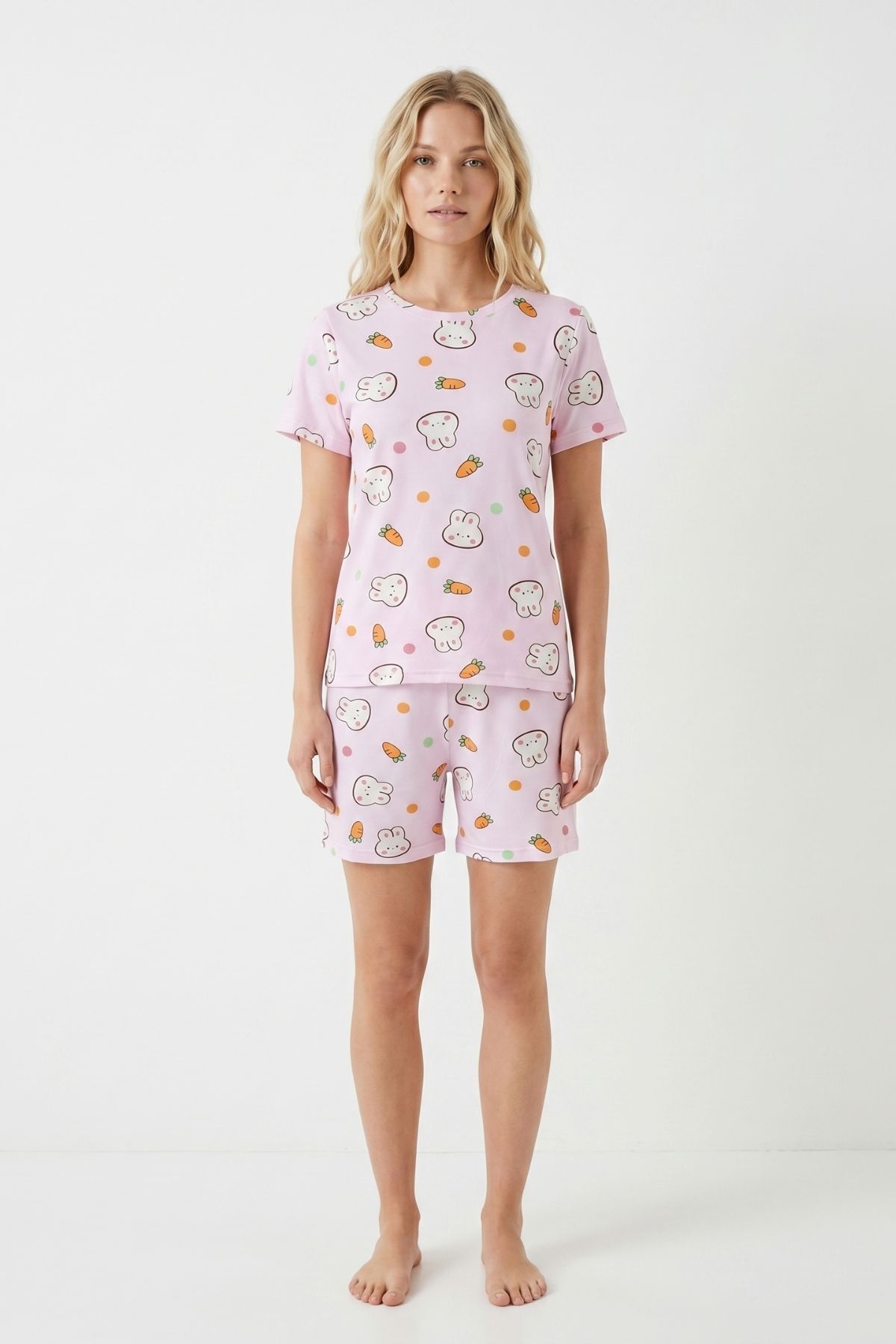 Pembe Tavşan Desen Tişört Şort Takım 3101 - RAYS (1)