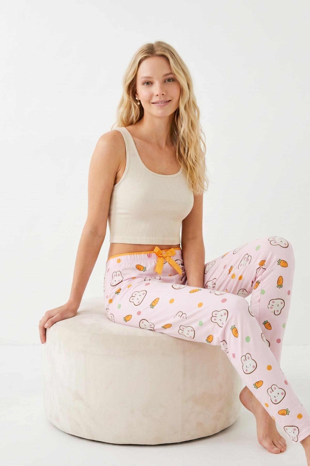 Pembe Tavşan ve Havuç Desen Pijama 4551 - RAYS