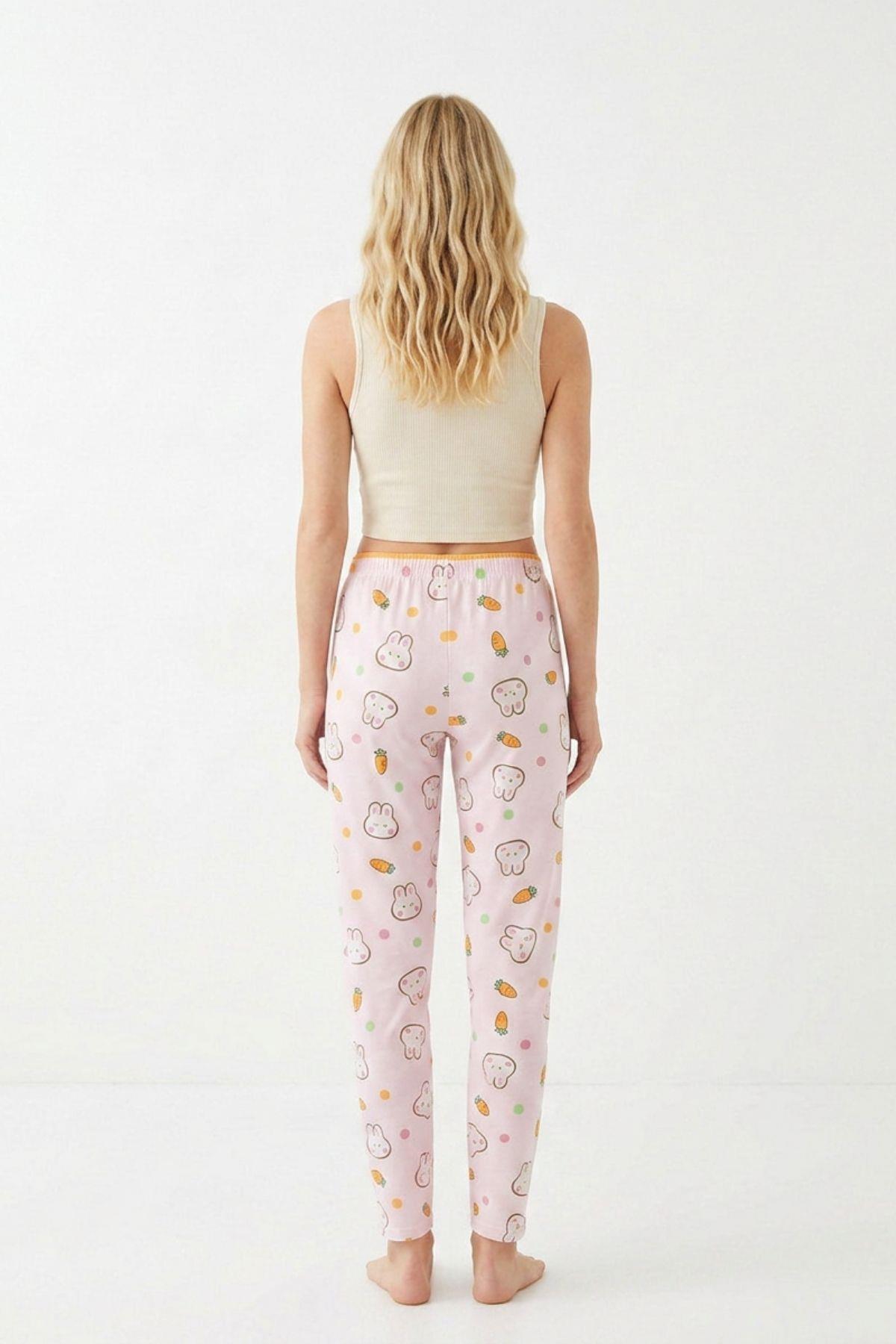 Pembe Tavşan ve Havuç Desen Pijama 4551 - RAYS