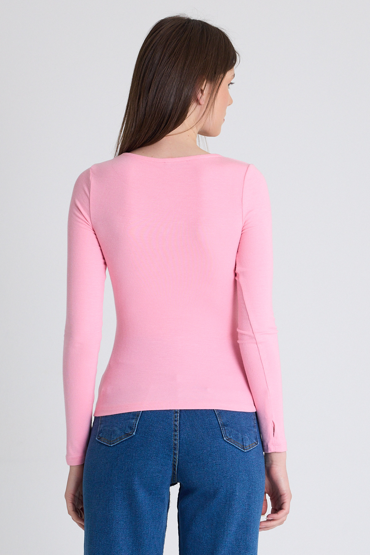 Pembe Viskoz/Yumuşak Kumaş Aksesuarlı Parmak Geçme Detaylı Bluz 1476 - 5