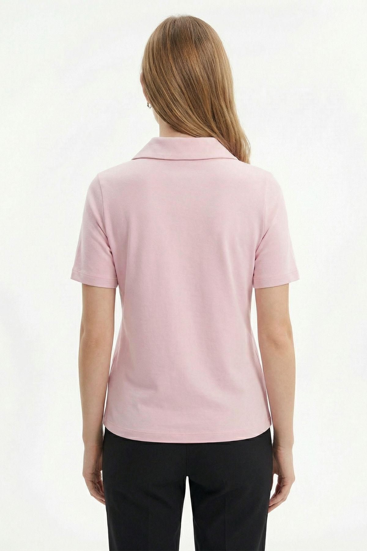 Pembe Yaka Taşlı Kısa Kollu Tişört 6294 - 3